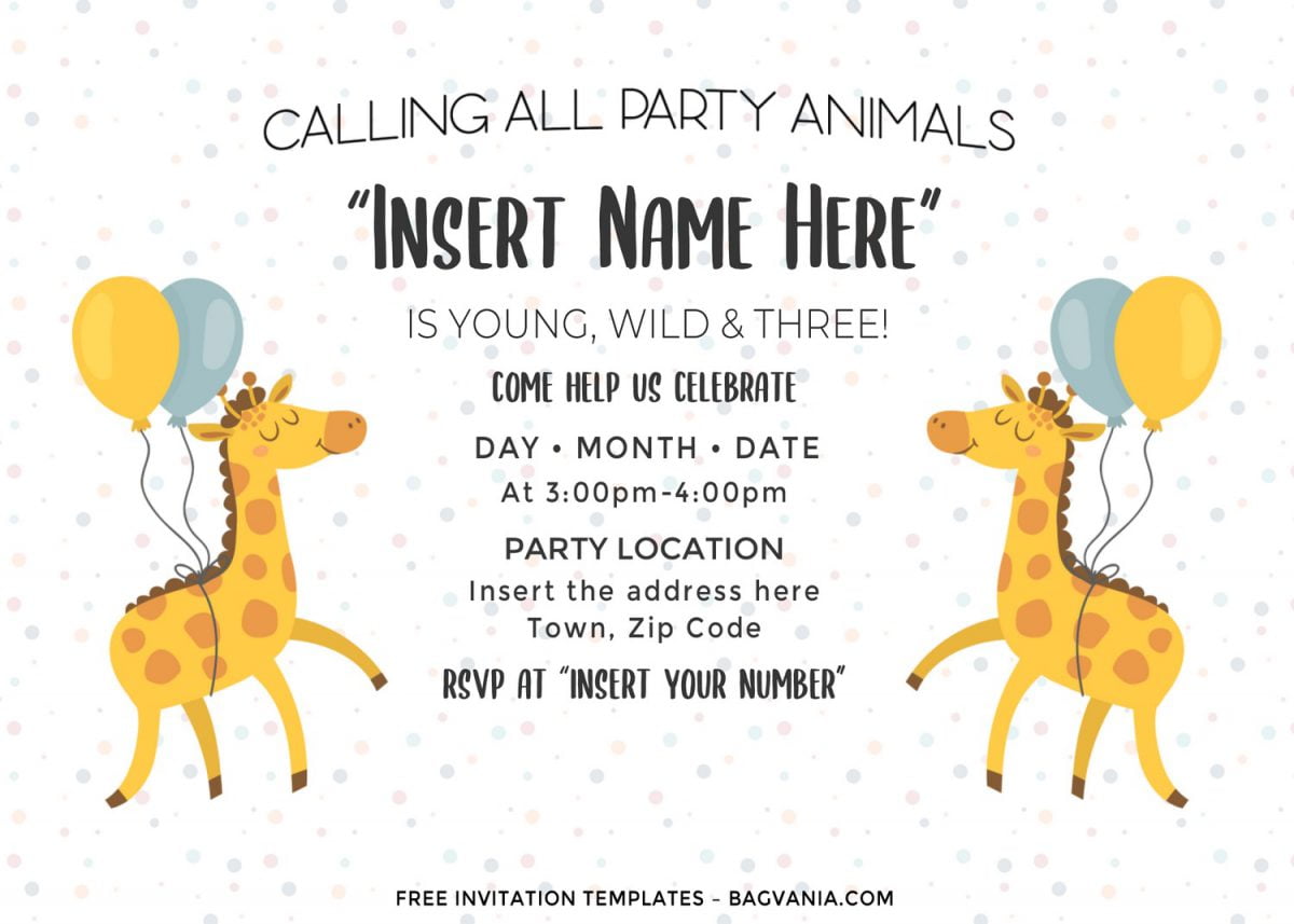 Free Cute Party Animals Birthday Invitation Templates For Word and has cute font styles and design