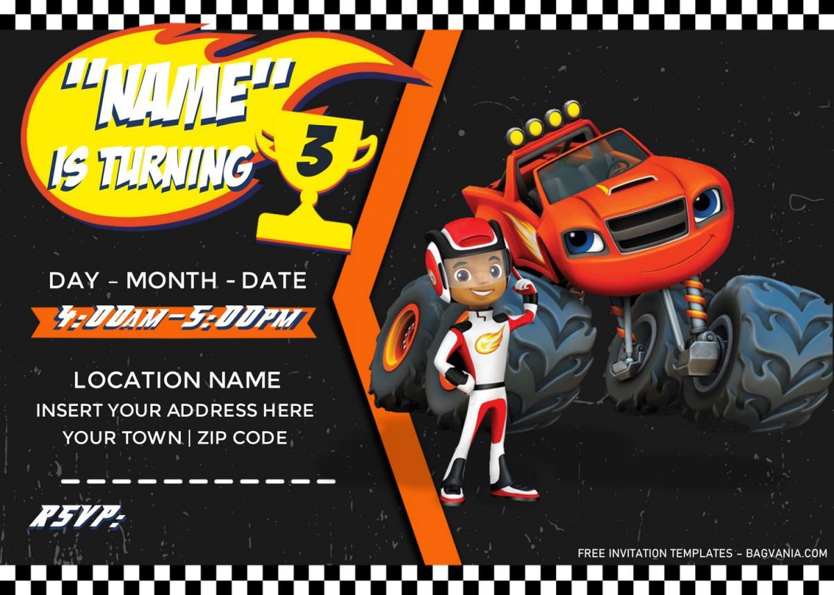 Free Blaze And The Monster Machines Birthday Invitation Templates For Word and has race track background
