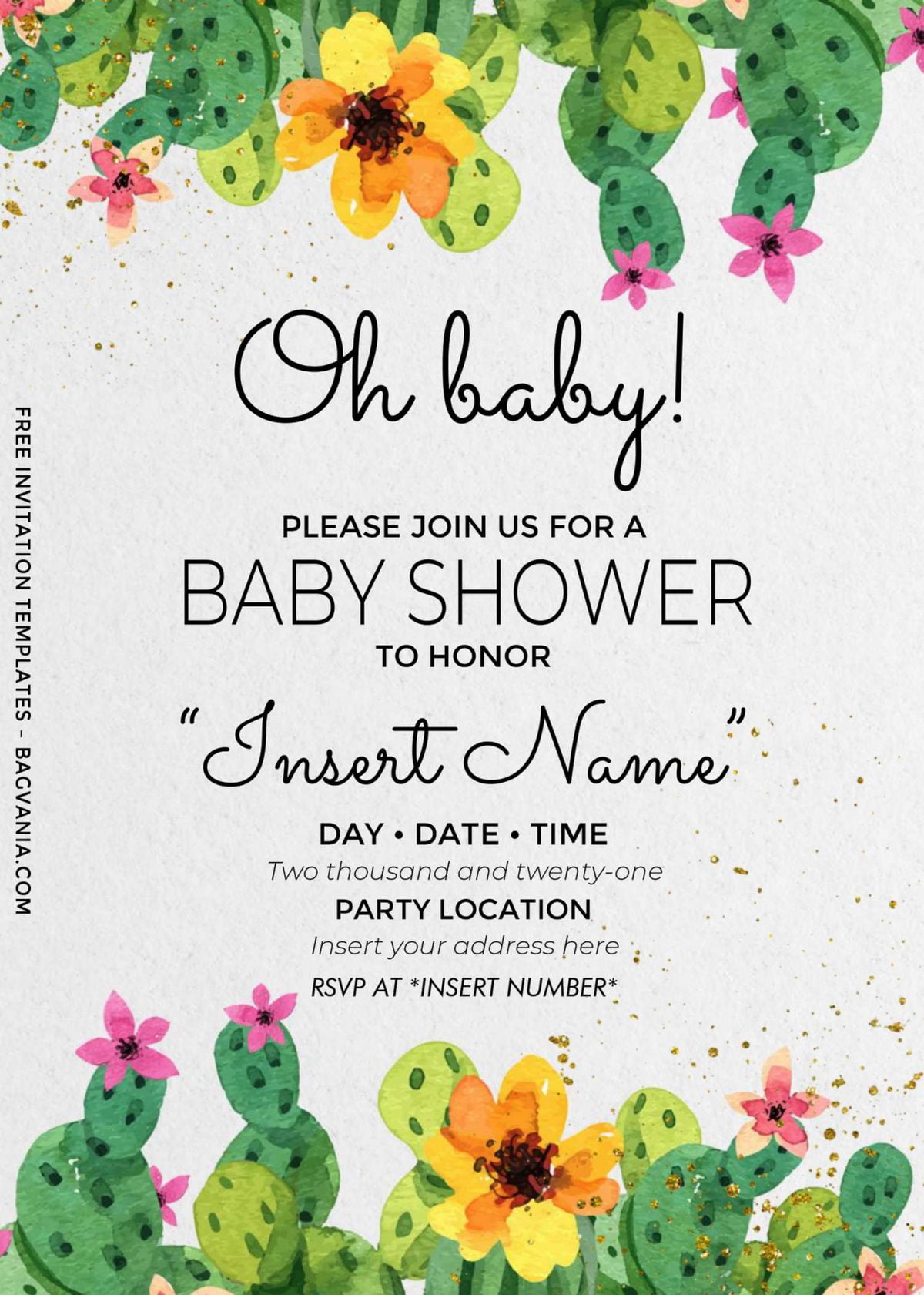 Free Oh Baby Cactus Birthday Invitation Templates For Word and has green little cactus