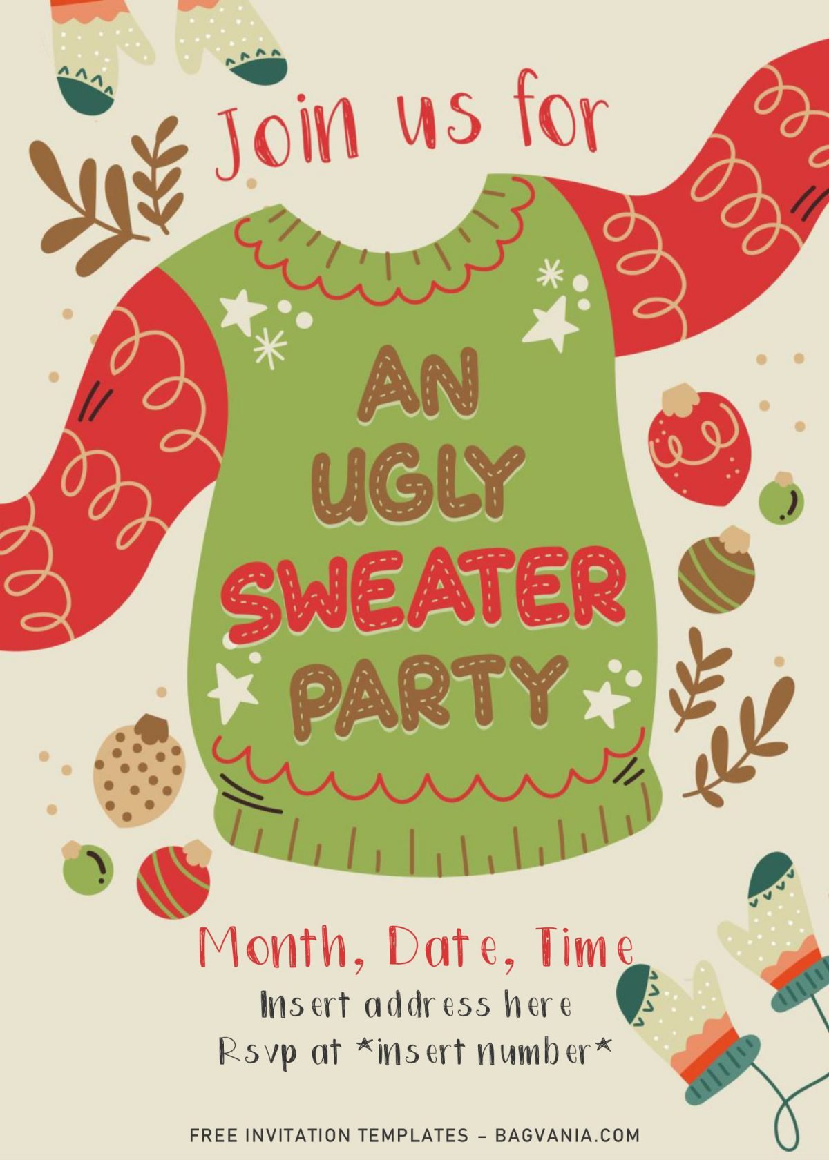 Free Winter Ugly Sweater Birthday Party Invitation Templates For Word and has Christmas ugly sweater