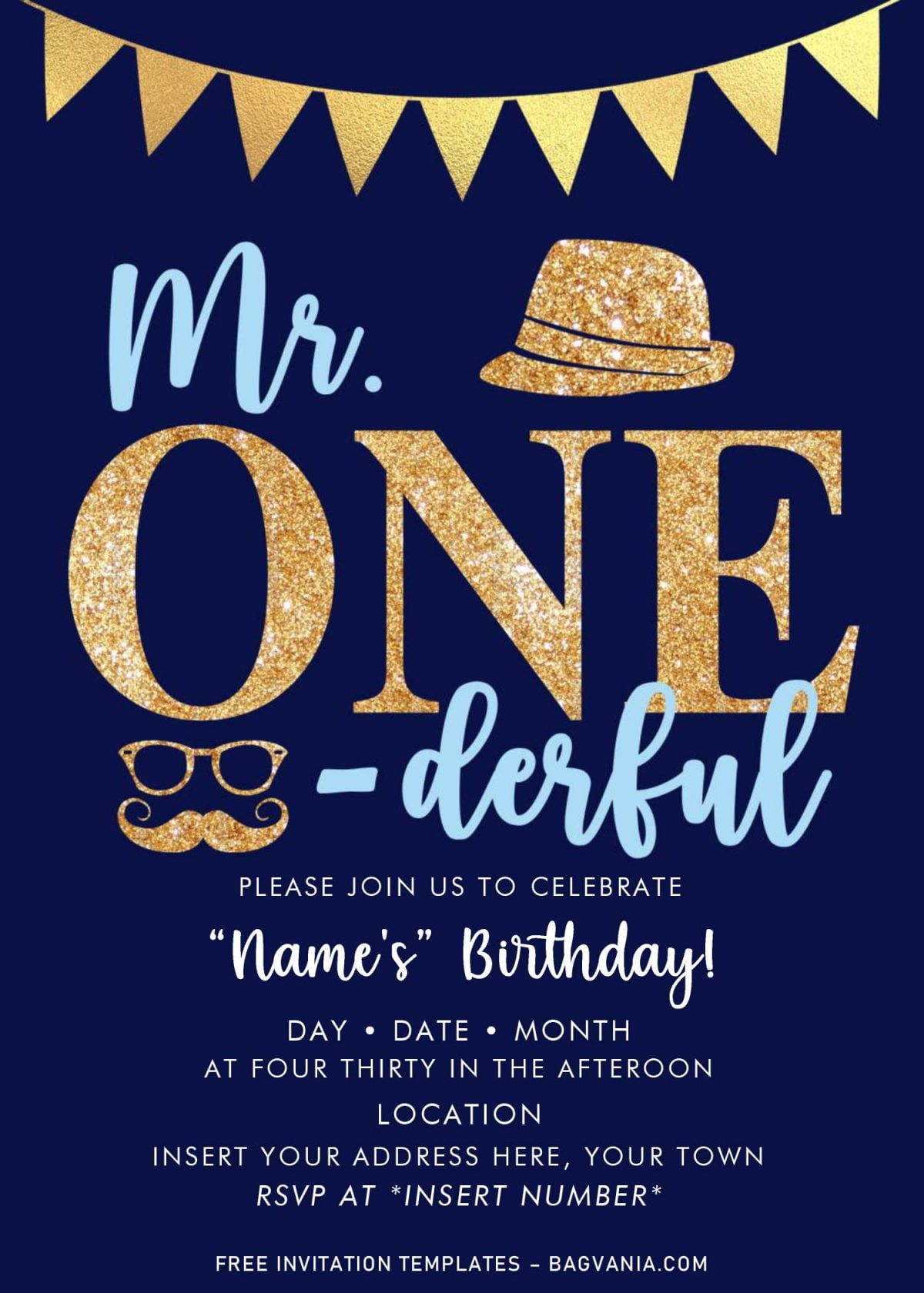 Free Mr. Onederful Birthday Party Invitation Templates For Word and has elegant typography