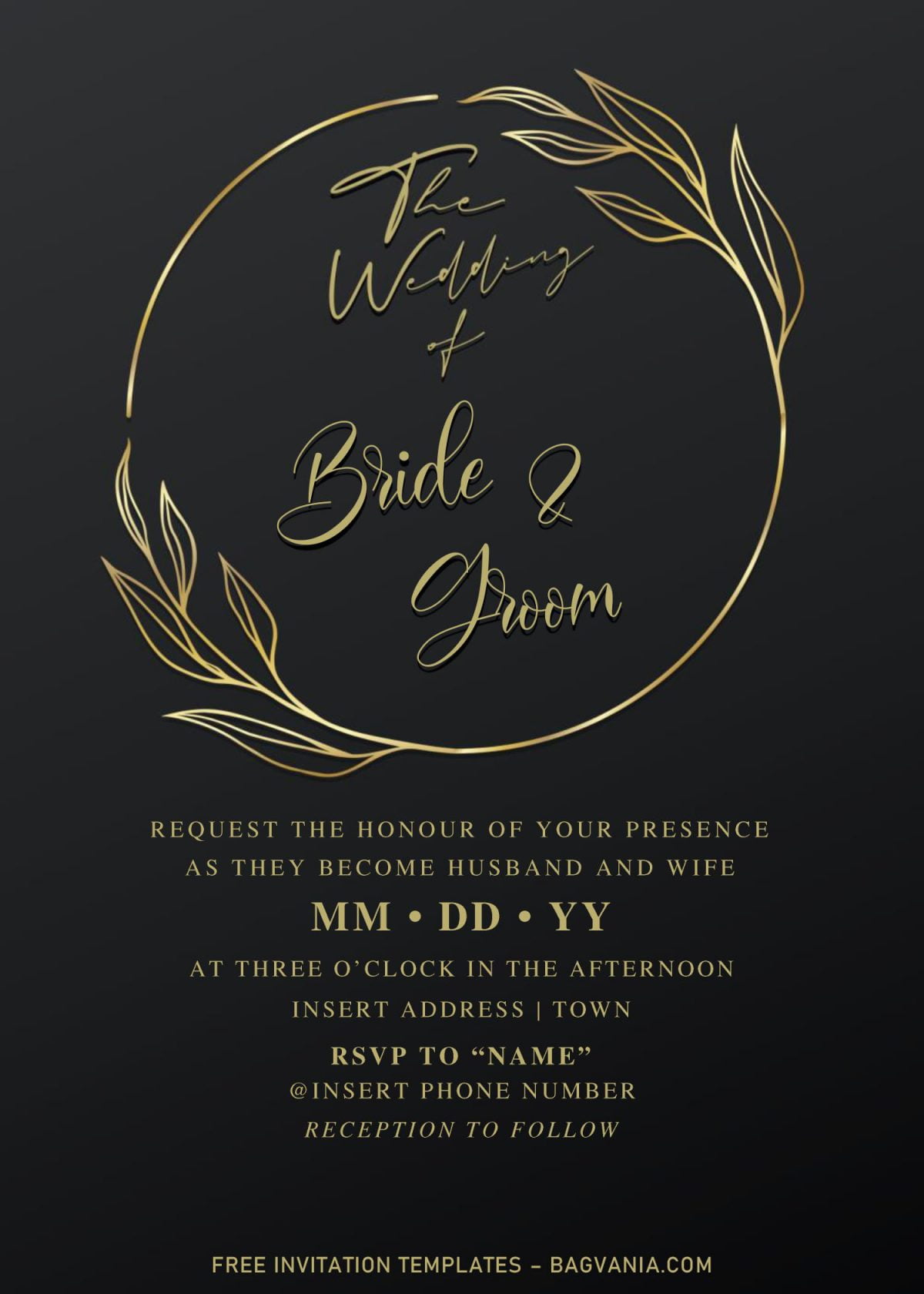 Free Elegant Black And Gold Wedding Invitation Templates For Word and has elegant fonts and texts