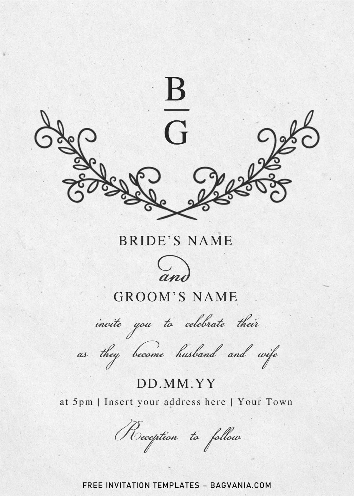 Free Floral Monogram Wedding Invitation Templates For Word and has elegant typography