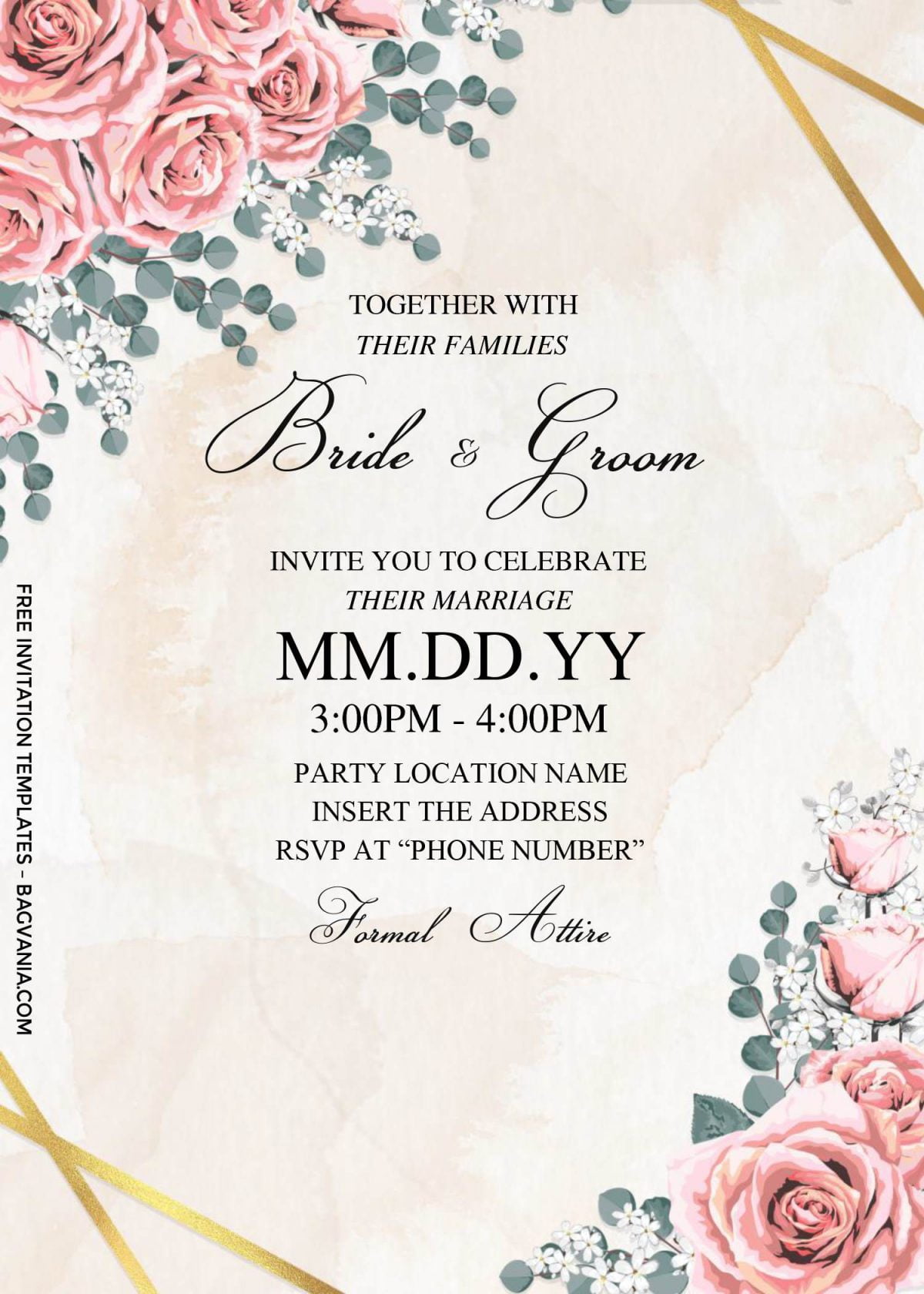Free Dusty Rose Wedding Invitation Templates For Word and has rustic vintage style background