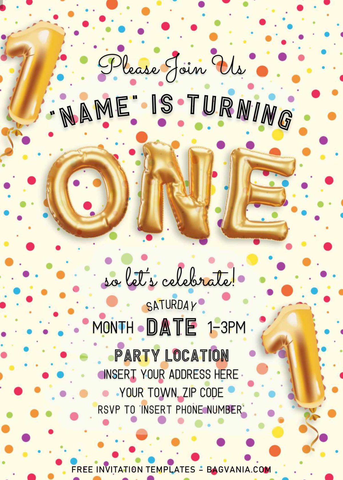 Free Balloons Themed Birthday Invitation Templates For Word and has gold balloons