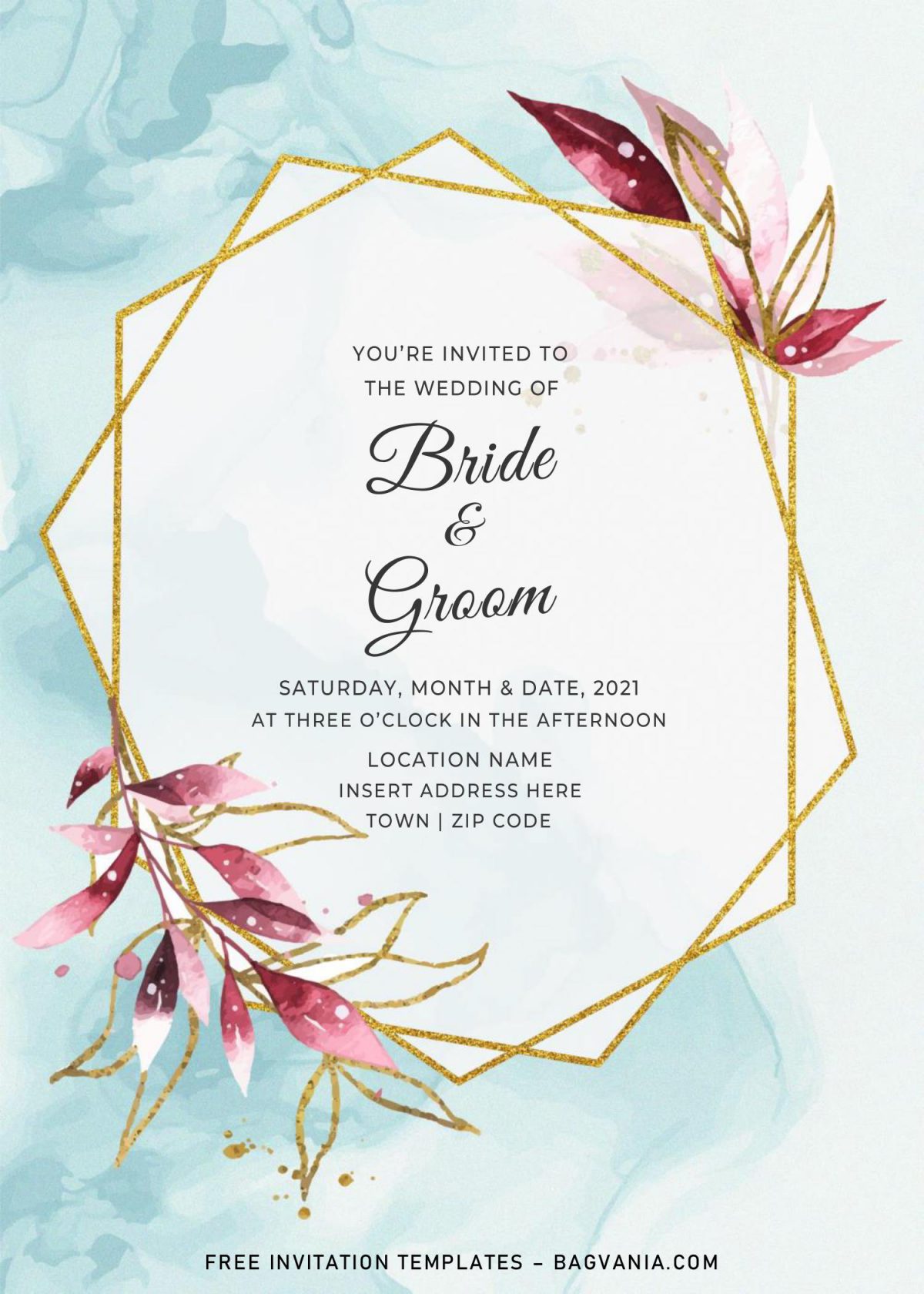 Free Gold Boho Wedding Invitation Templates For Word and has greenery leaves