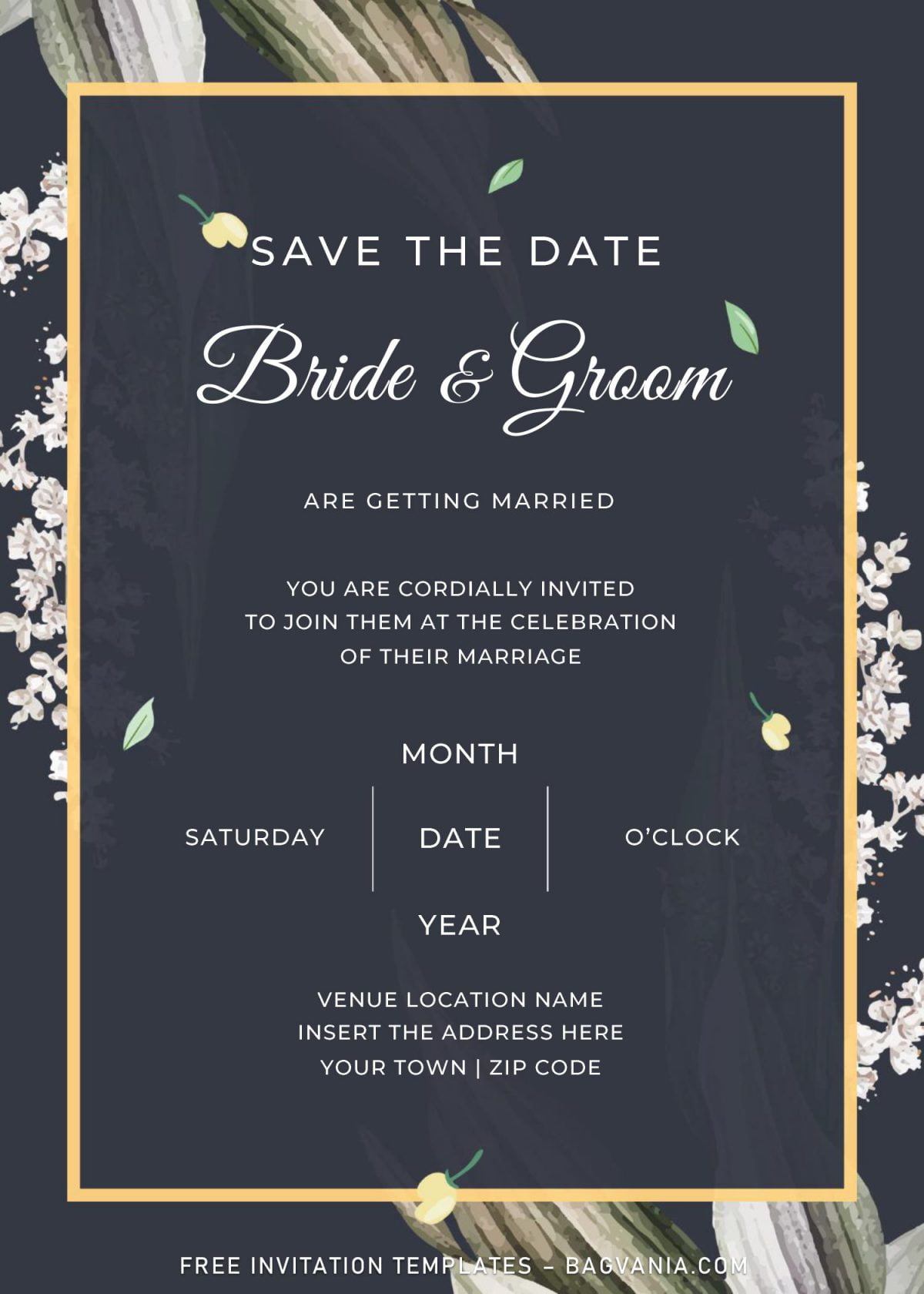 Free Greenery Wedding Invitation Templates For Word and has gold textured frame border