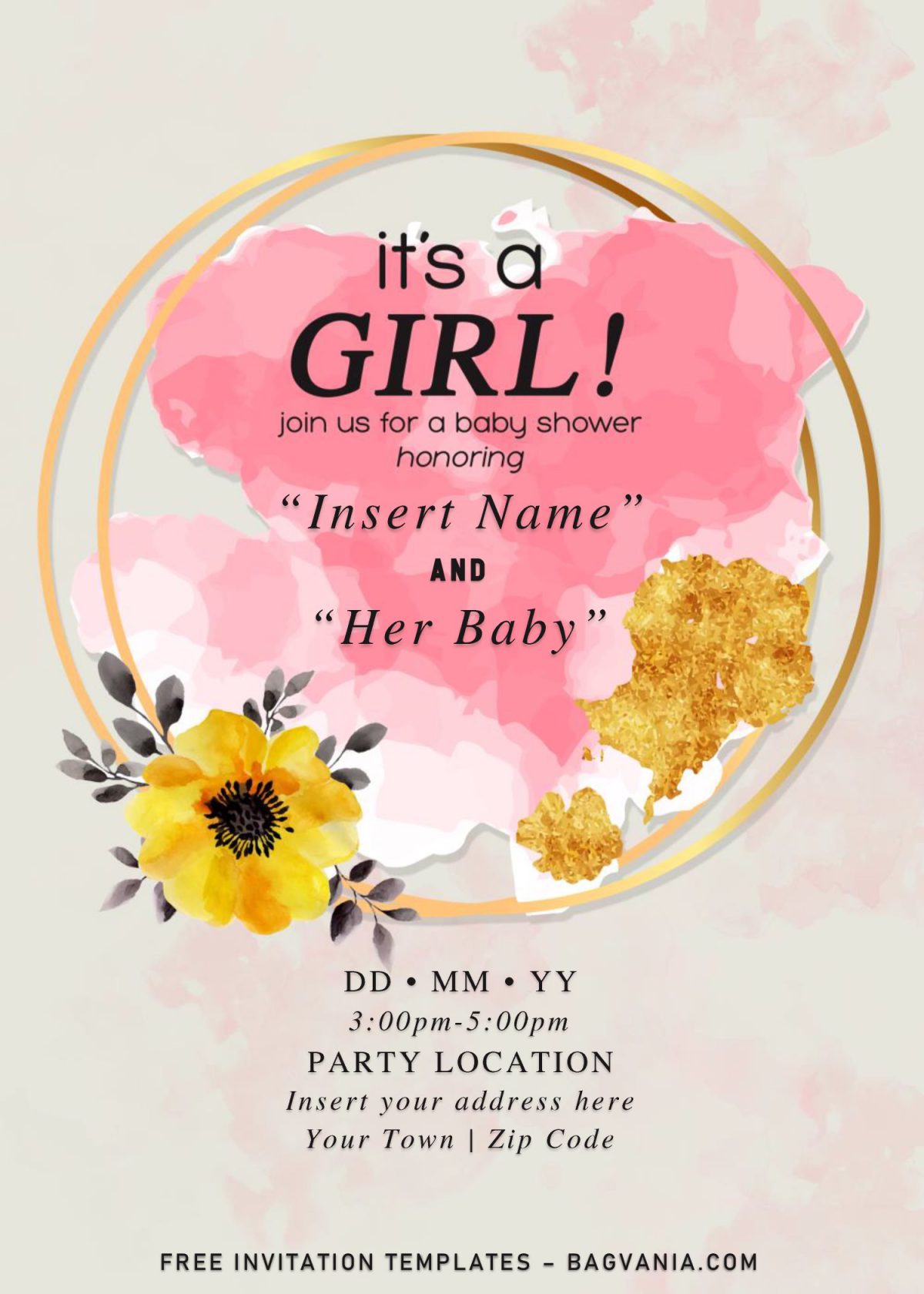 Free Gold Glitter Girl Baby Shower Invitation Templates For Word and has 