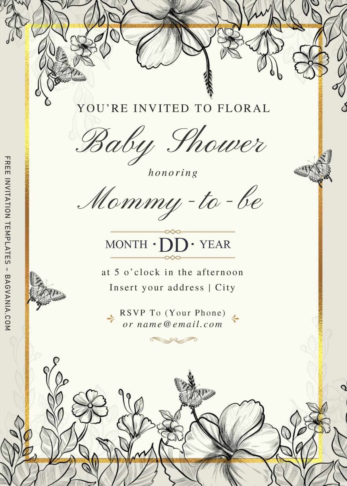 Free Hand Drawn Vintage Floral Wedding Invitation Templates For Word and has classy vintage script font styles or typography
