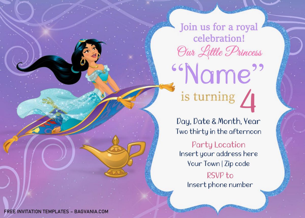 Free Jasmine Birthday Invitation Templates For Word and has Jasmine and Genie Lamp