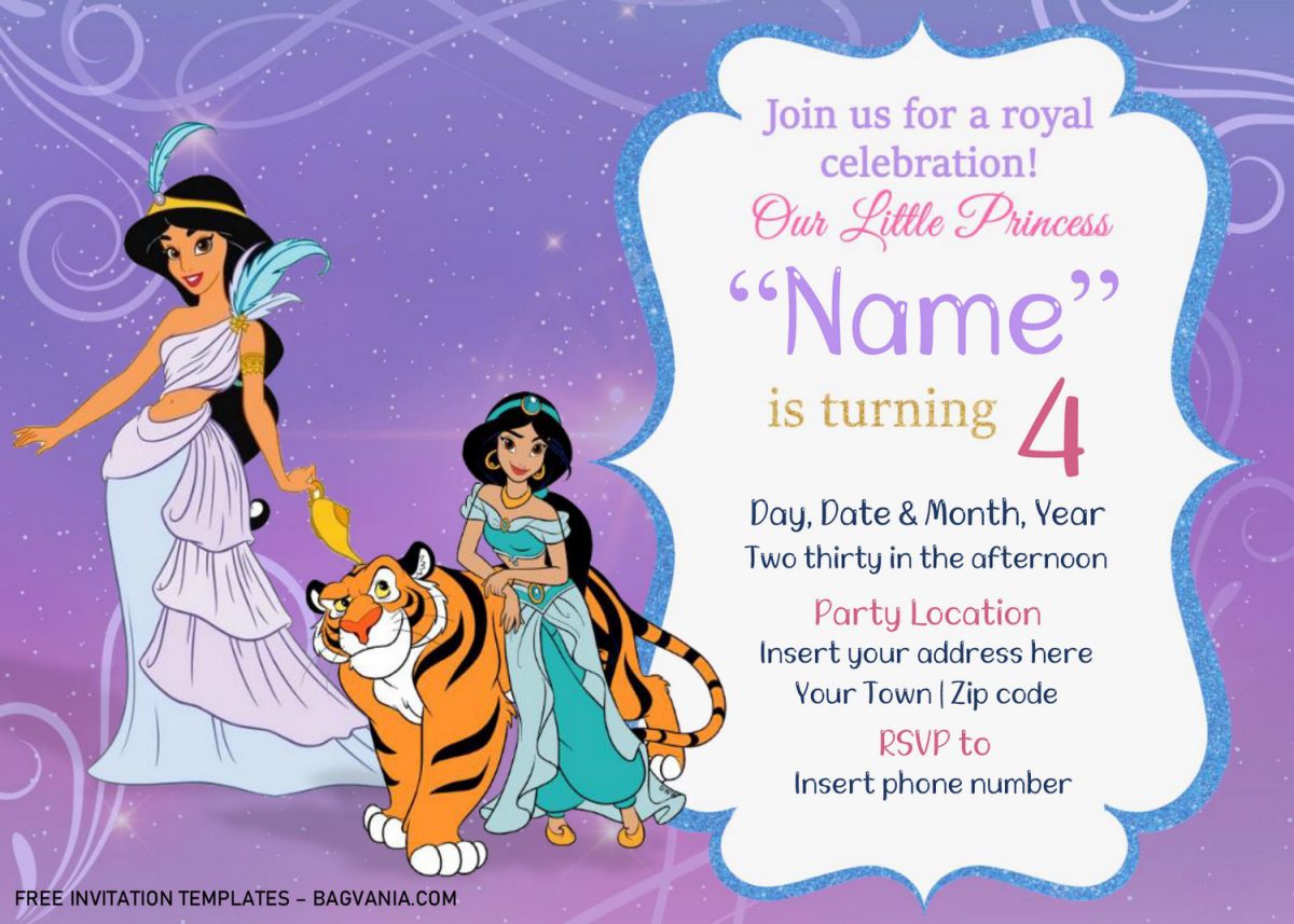 Free Jasmine Birthday Invitation Templates For Word and has Jasmine and Rajah the tiger