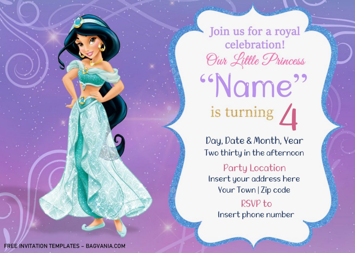 Free Jasmine Birthday Invitation Templates For Word and has gorgeous Princess Jasmine