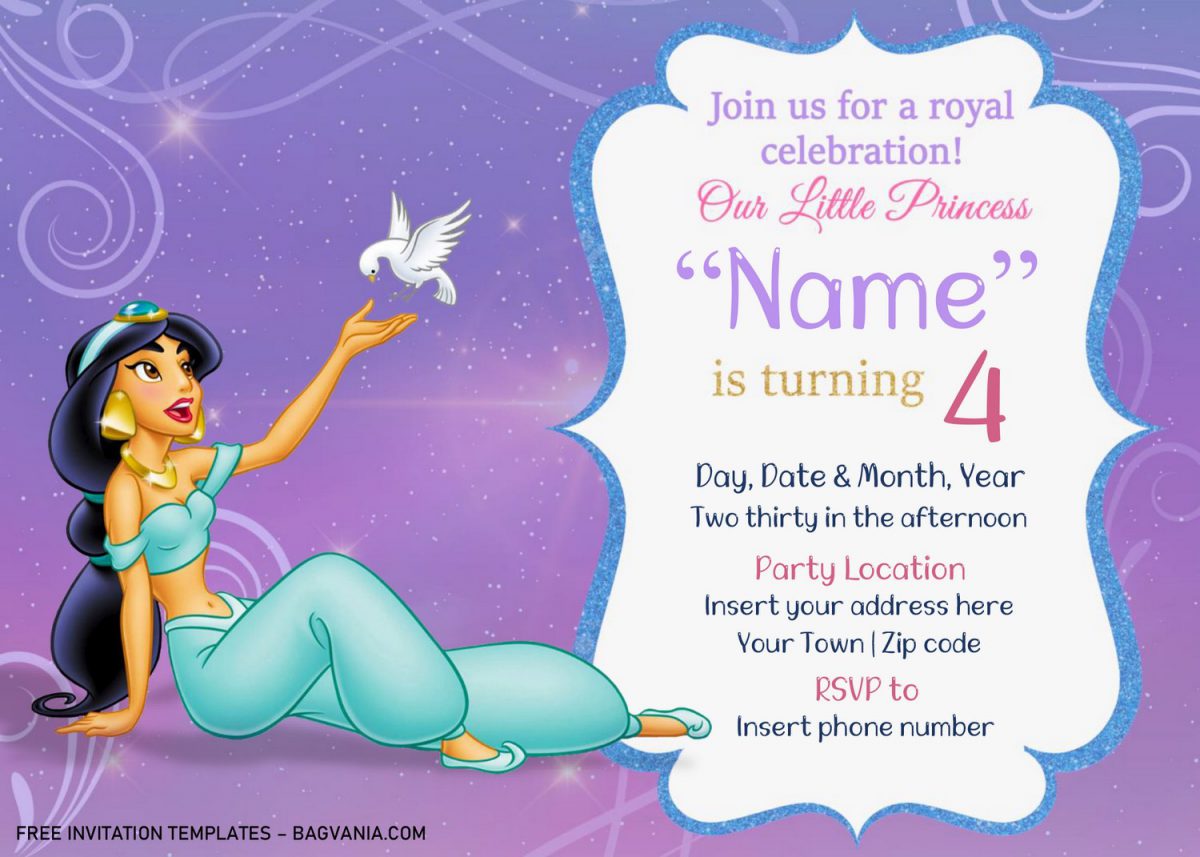Free Jasmine Birthday Invitation Templates For Word and has landscape orientation and bracket frame
