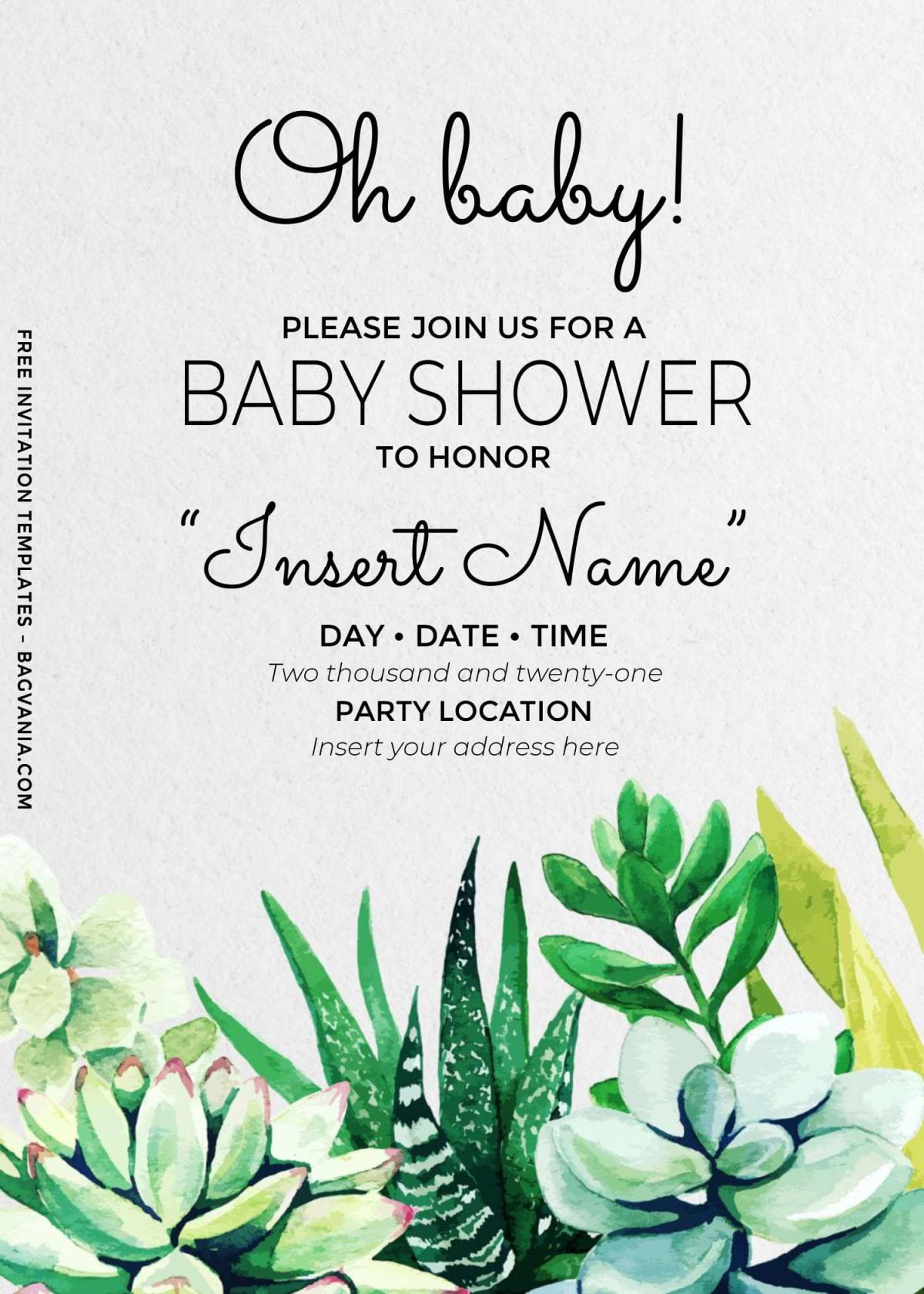 Free Oh Baby Cactus Birthday Invitation Templates For Word and has watercolor succulent plants