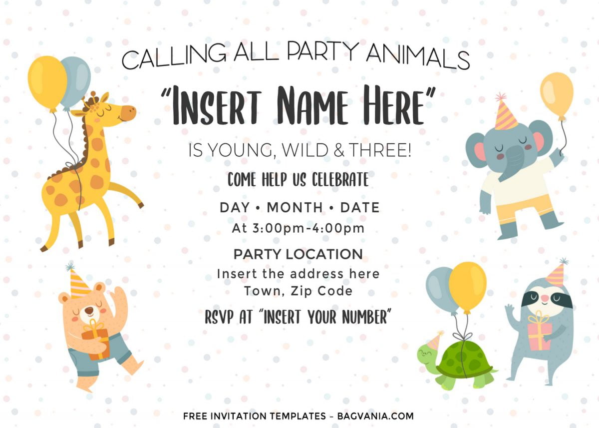 Free Cute Party Animals Birthday Invitation Templates For Word and has baby bear and giraffe