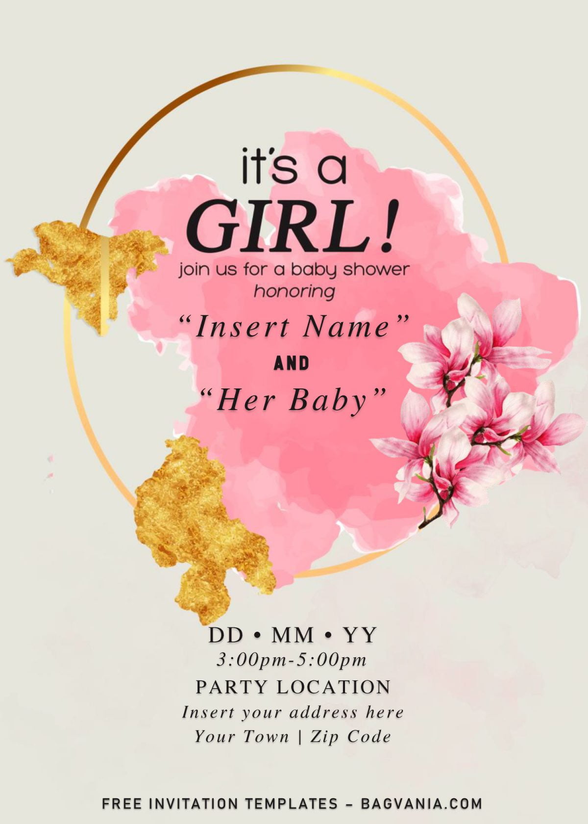 Free Gold Glitter Girl Baby Shower Invitation Templates For Word and has portrait design