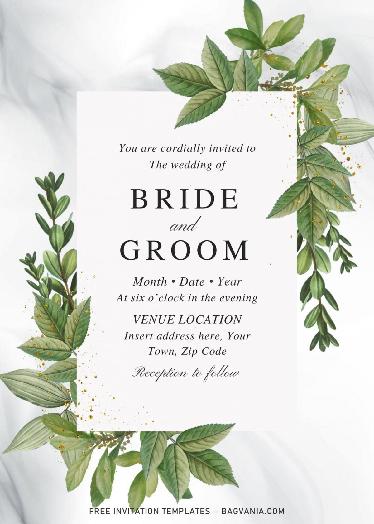 Free Botanical Leaves Wedding Invitation Templates For Word and has custom green leaves border