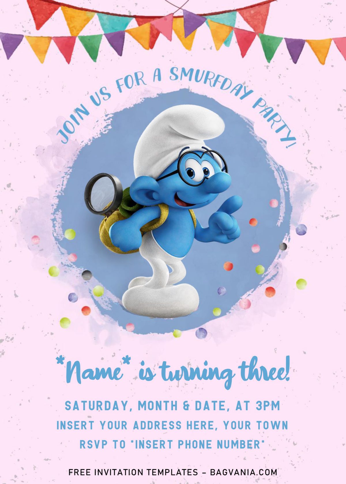 Free Smurf Birthday Invitation Templates For Free and has Brainy Smurf is Wearing Background