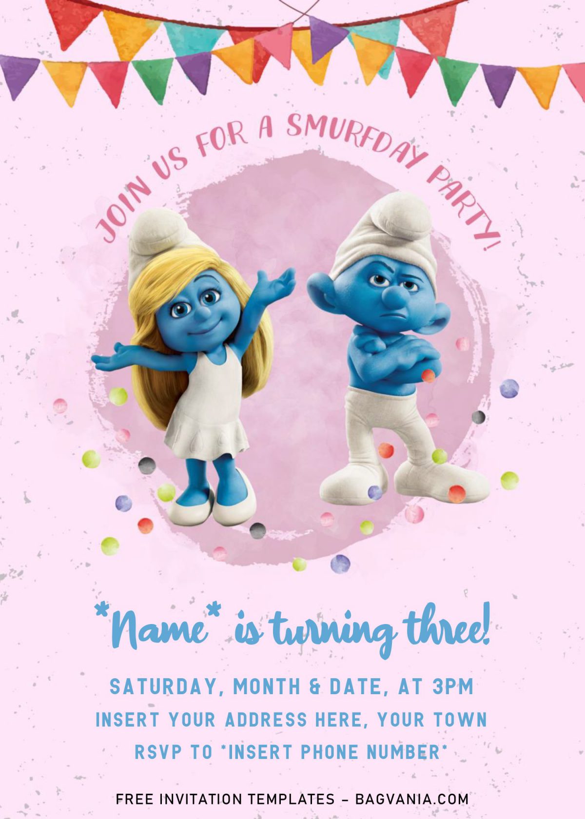 Free Smurf Birthday Invitation Templates For Free and has Smurfette and Brainy Smurf