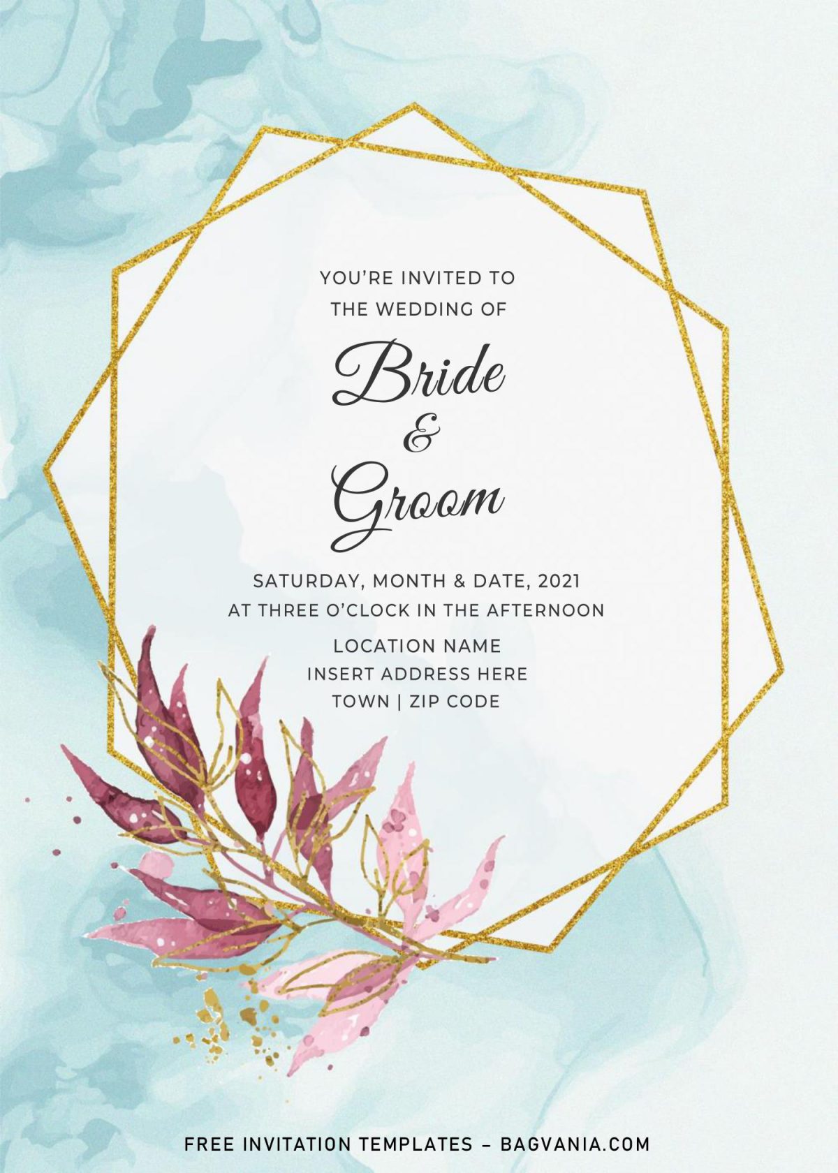 Free Gold Boho Wedding Invitation Templates For Word and has gold glitter geometric frame
