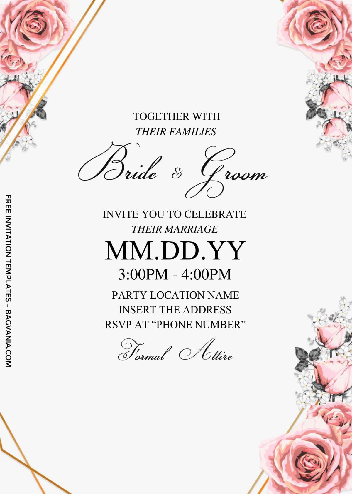 Free Dusty Rose Wedding Invitation Templates For Word