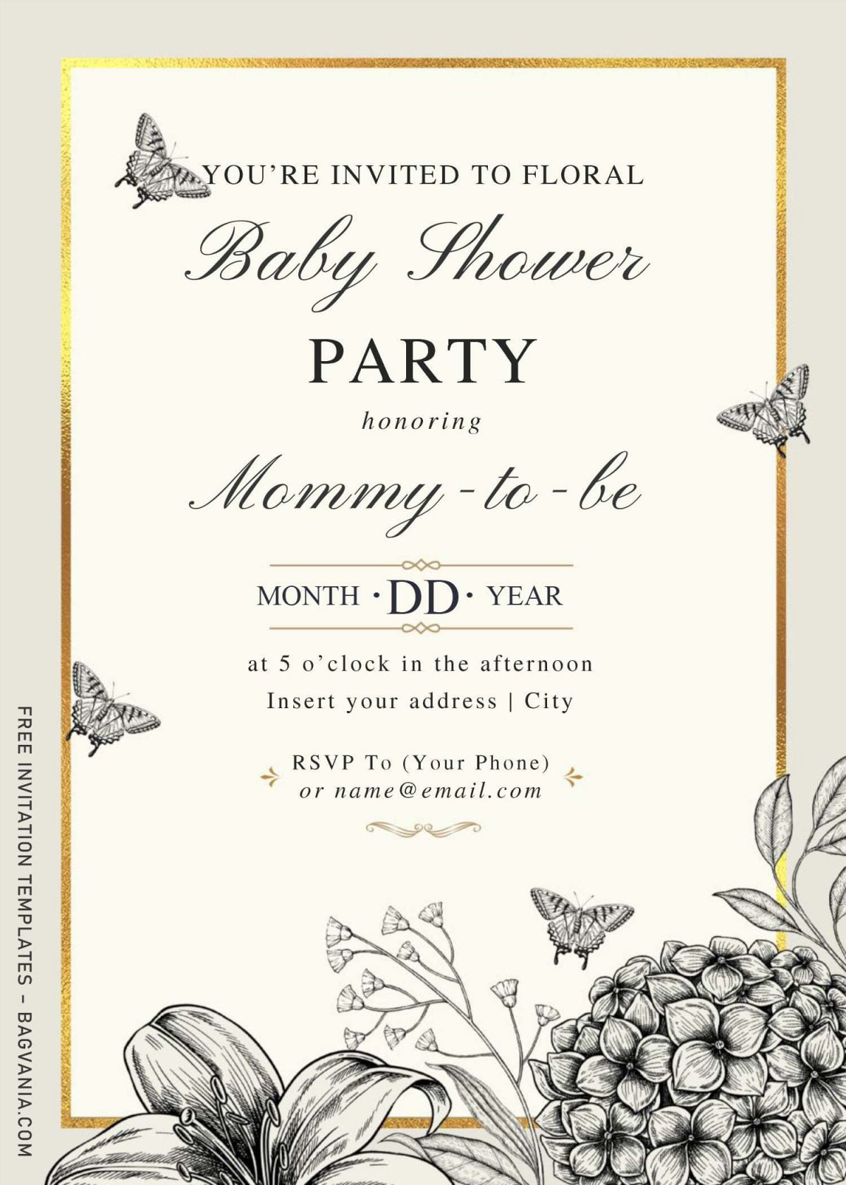 Free Hand Drawn Vintage Floral Wedding Invitation Templates For Word and has portrait orientation card design