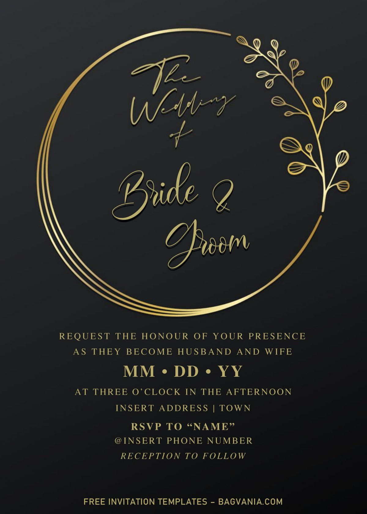 Free Elegant Black And Gold Wedding Invitation Templates For Word and has portrait orientation card