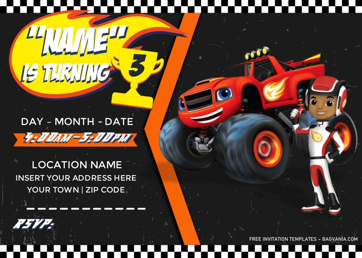 Free Blaze And The Monster Machines Birthday Invitation Templates For Word and has Blaze and AJ
