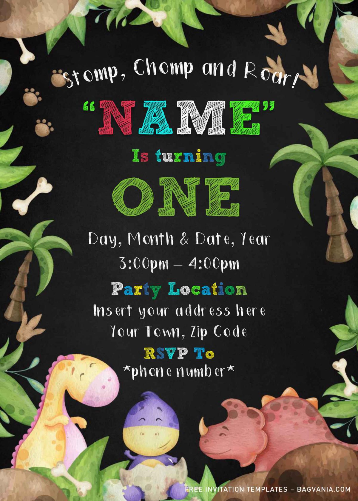 Free Dinosaur Birthday Invitation Templates For Word and has colorful typography or fonts