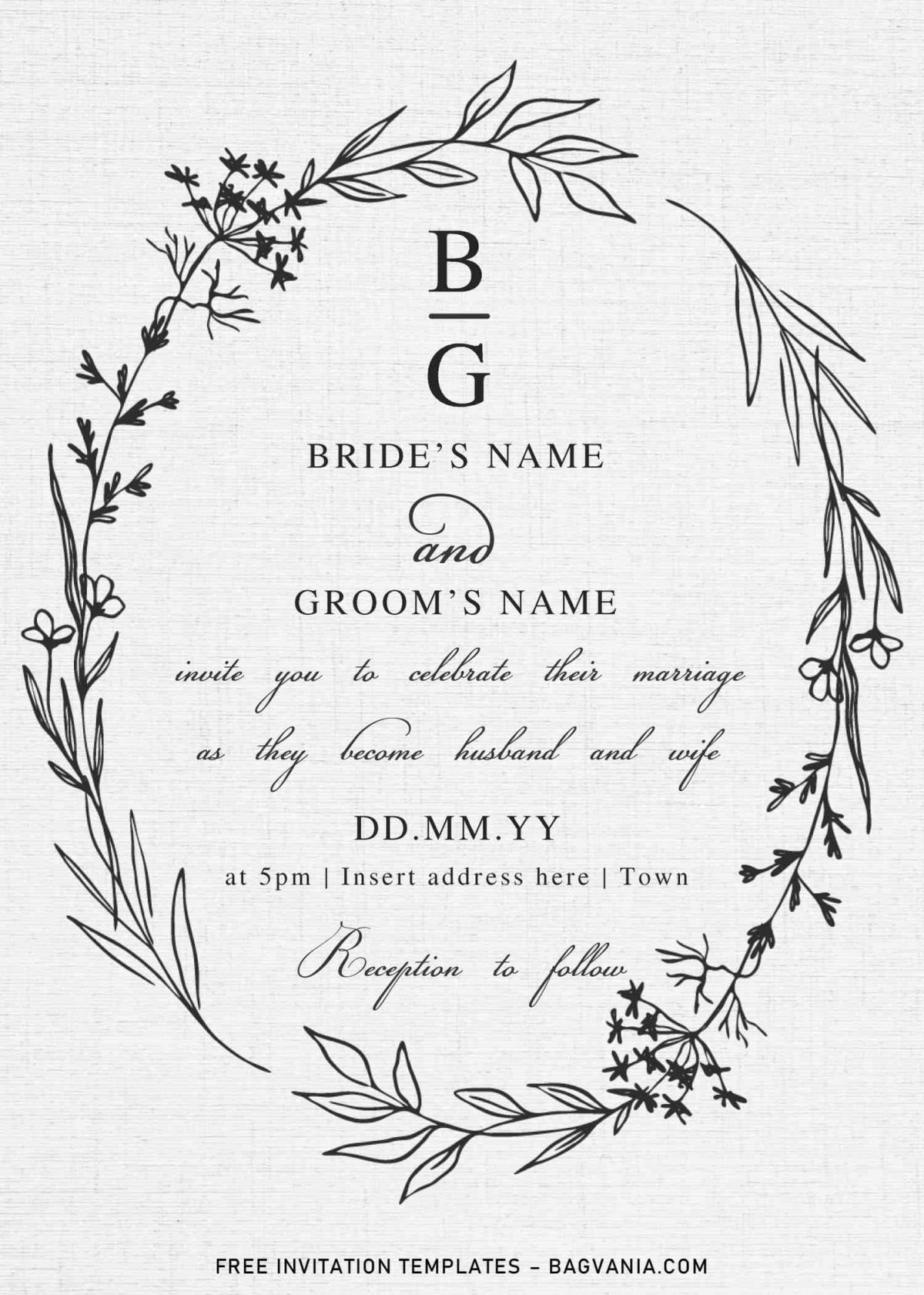 Free Floral Monogram Wedding Invitation Templates For Word and has portrait orientation