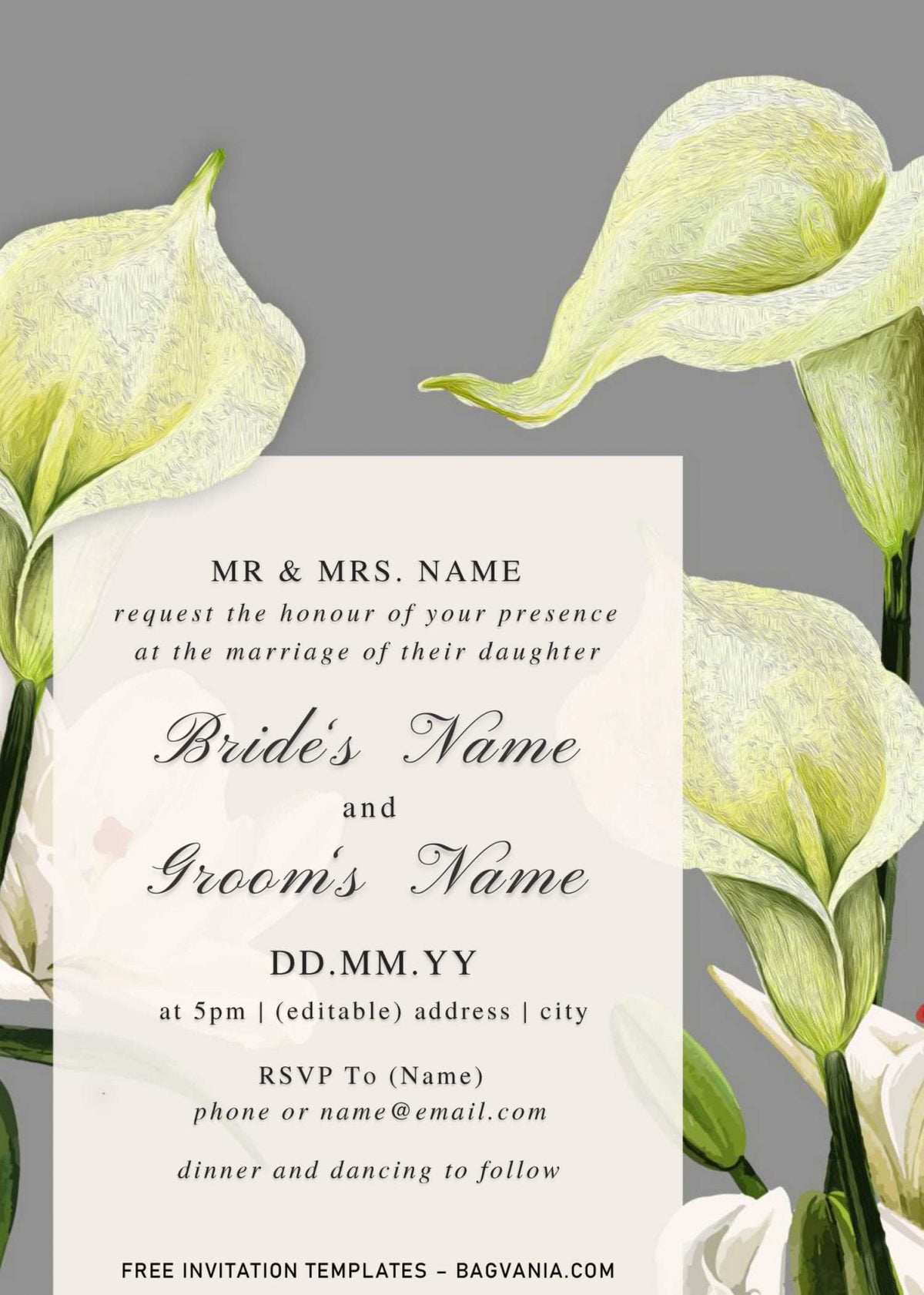 Free Watercolor Lily Wedding Invitation Templates For Word and has yellowish calla lilies