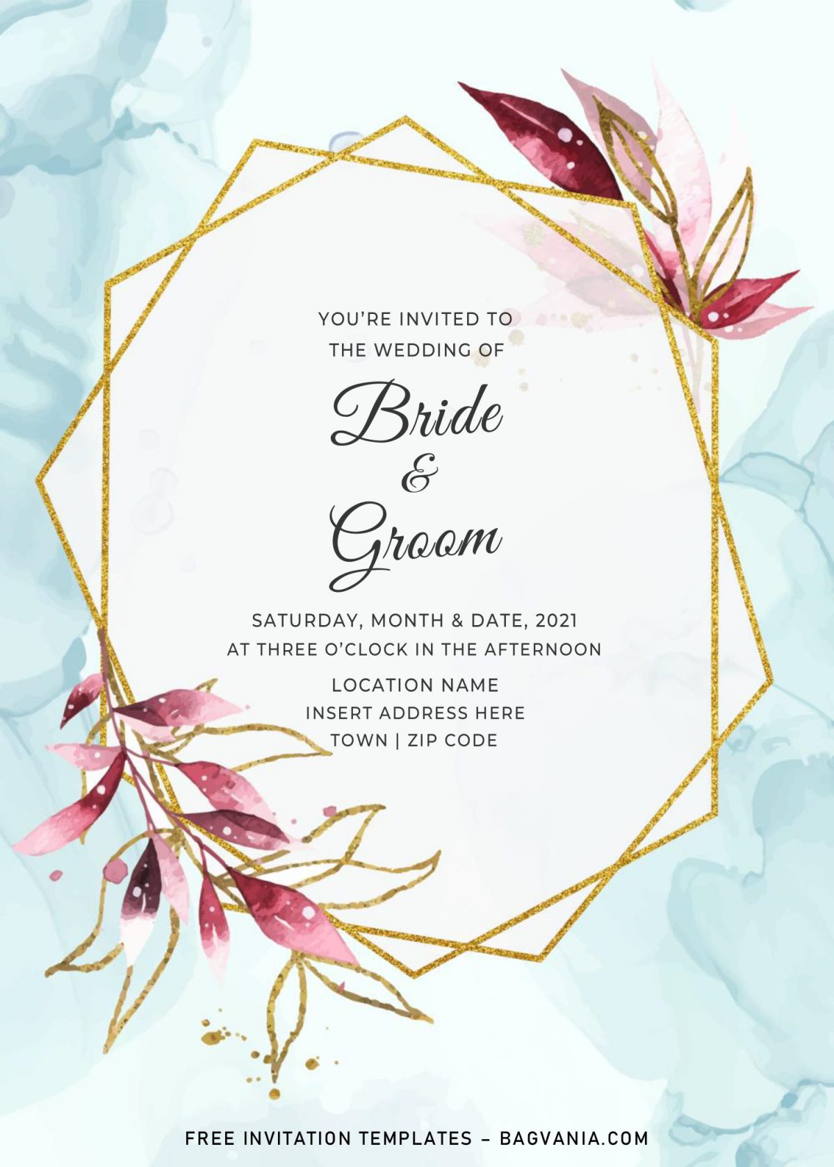 Free Gold Boho Wedding Invitation Templates For Word and has blue and green color combination background