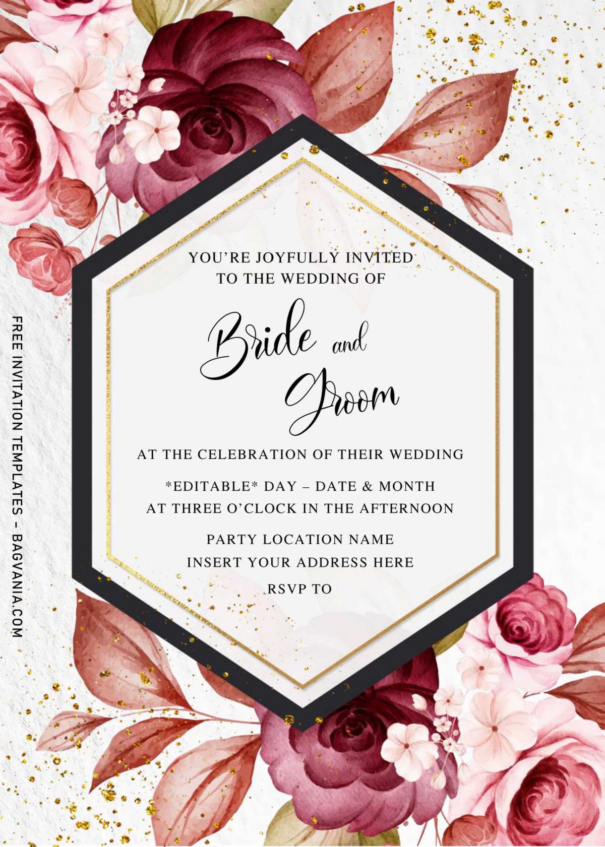 Free Burgundy Floral Wedding Invitation Templates For Word and has watercolor roses