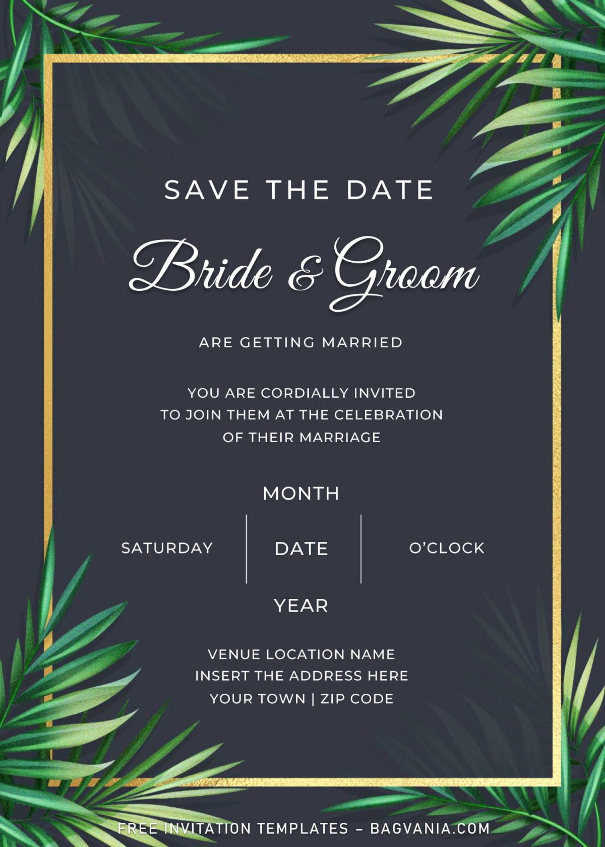 Free Greenery Wedding Invitation Templates For Word and has gold colored frame