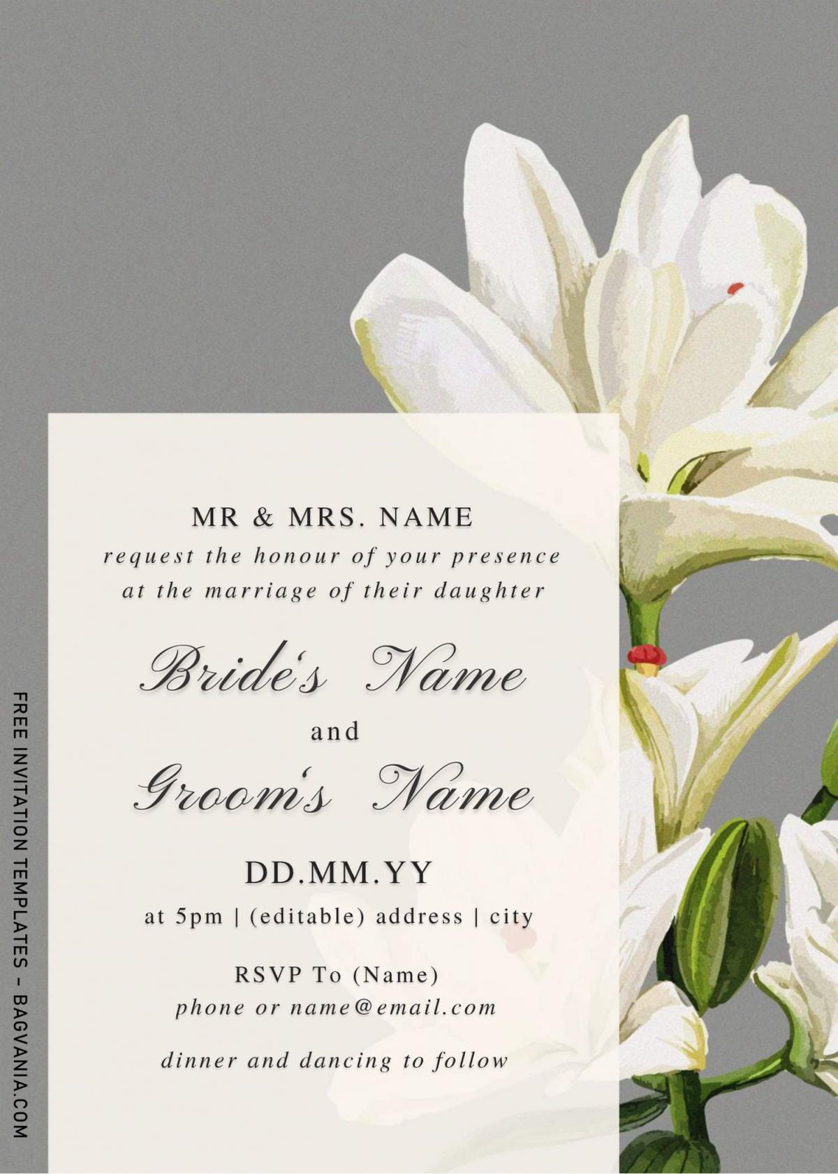 Free Watercolor Lily Wedding Invitation Templates For Word and has owl grey background