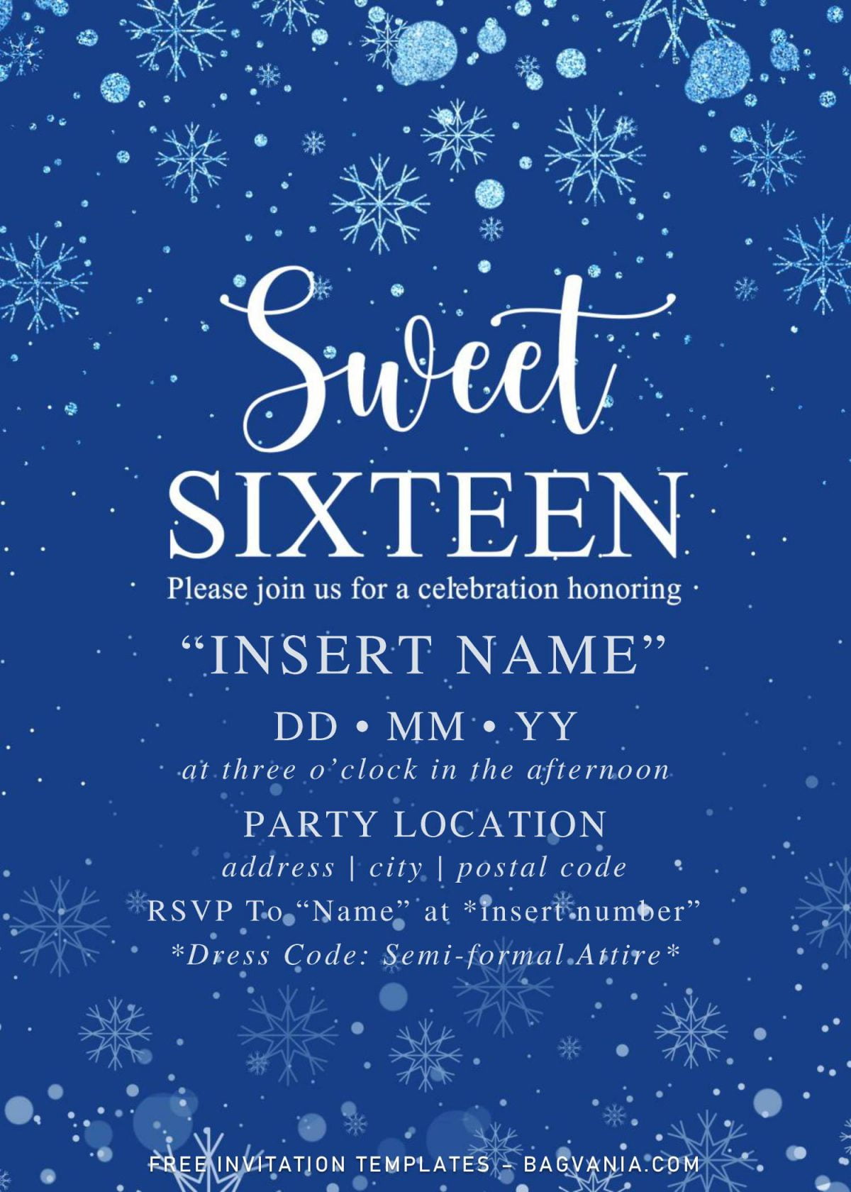 Free Winter Sweet Sixteen Birthday Invitation Templates For Word and has portrait design