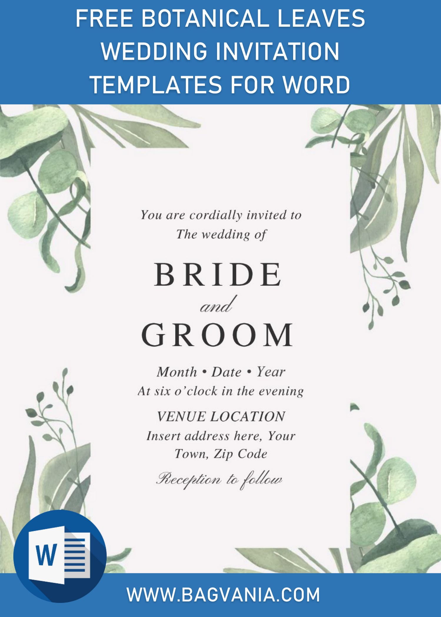 Free Botanical Leaves Wedding Invitation Templates For Word | FREE ...