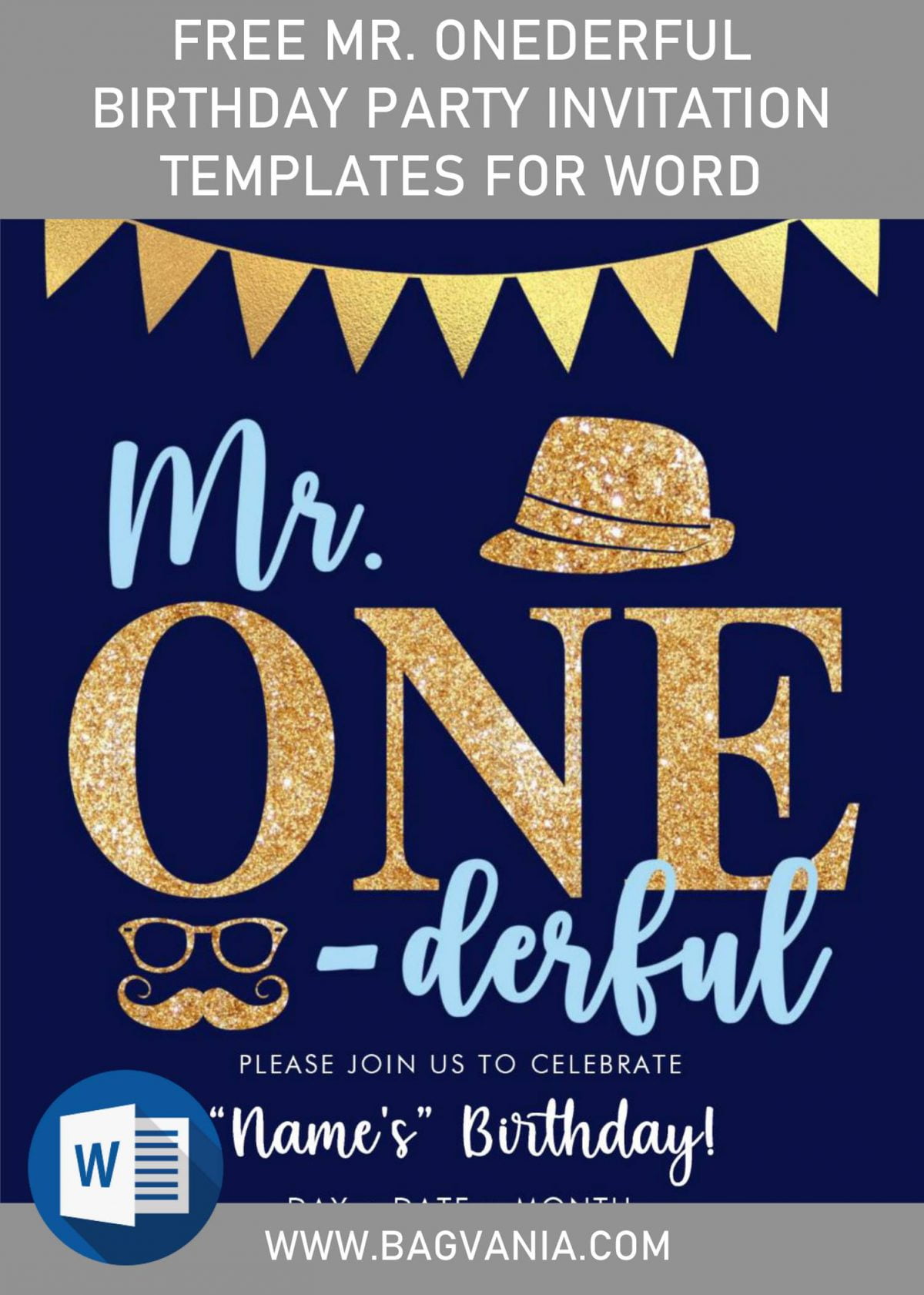 Free Mr. Onederful Birthday Party Invitation Templates For Word