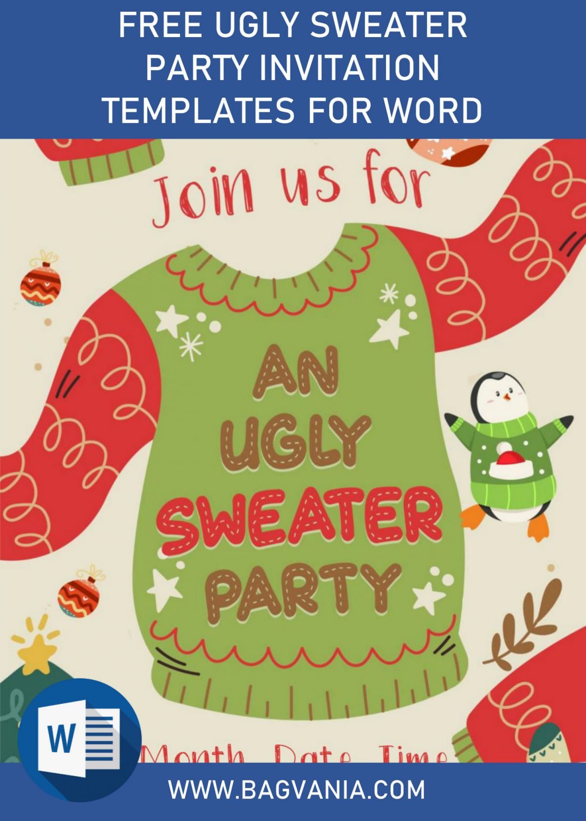 Free Winter Ugly Sweater Birthday Party Invitation Templates For Word