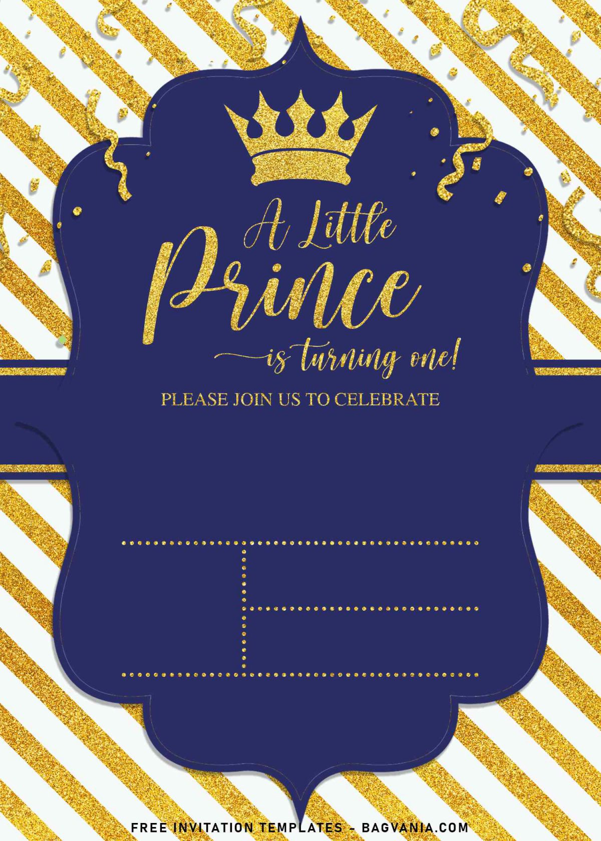 10+ Sparkling Gold Glitter Prince Birthday Invitation Templates and has Bracket Text Box Frame