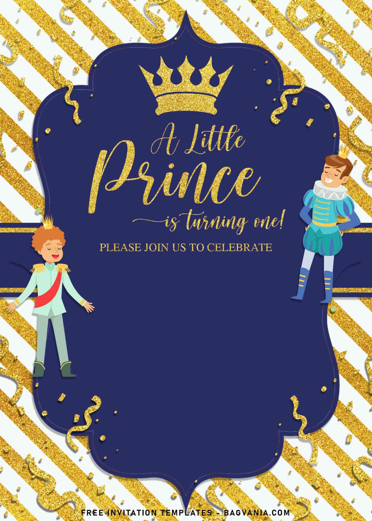 10+ Sparkling Gold Glitter Prince Birthday Invitation Templates and has Gold Glitter Prince crown