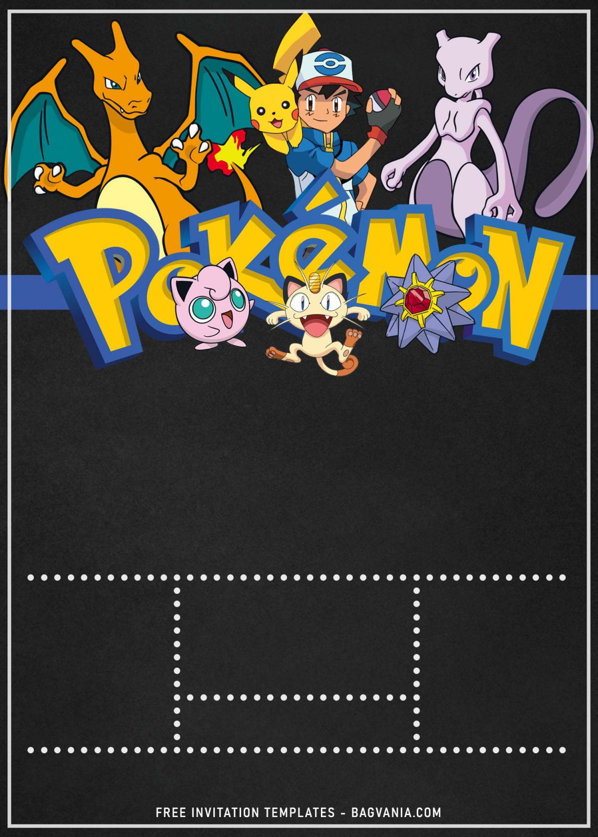 11+ Awesome Pokemon Chalkboard Invitation Templates For Boys Birthday Party and has Staryu and Meowth