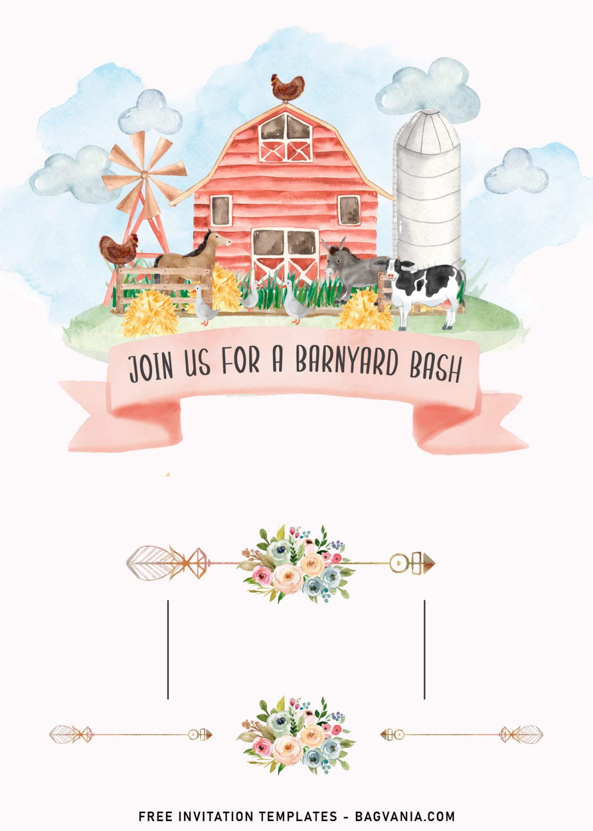 11+ Whimsical Farm Birthday Party Invitation Templates and has watercolor painting of chicken