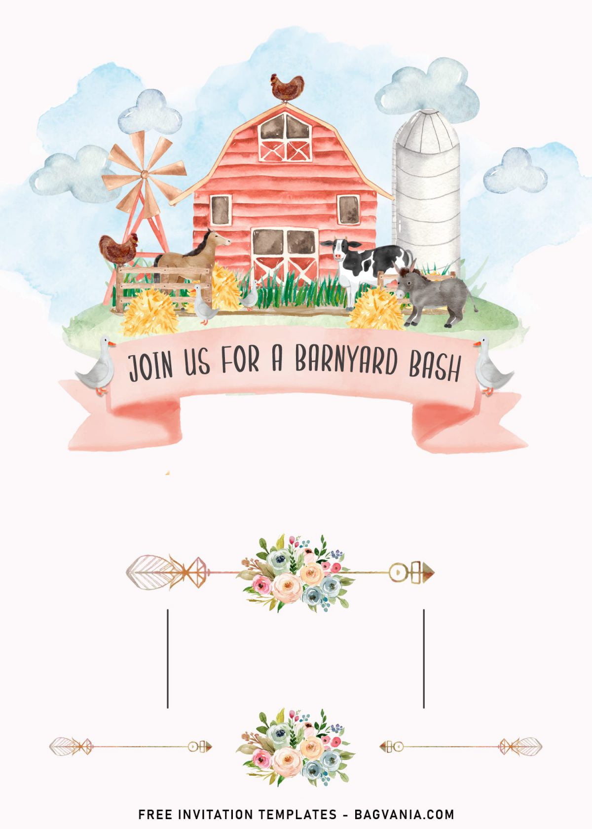11+ Whimsical Farm Birthday Party Invitation Templates and has watercolor painting of kettle
