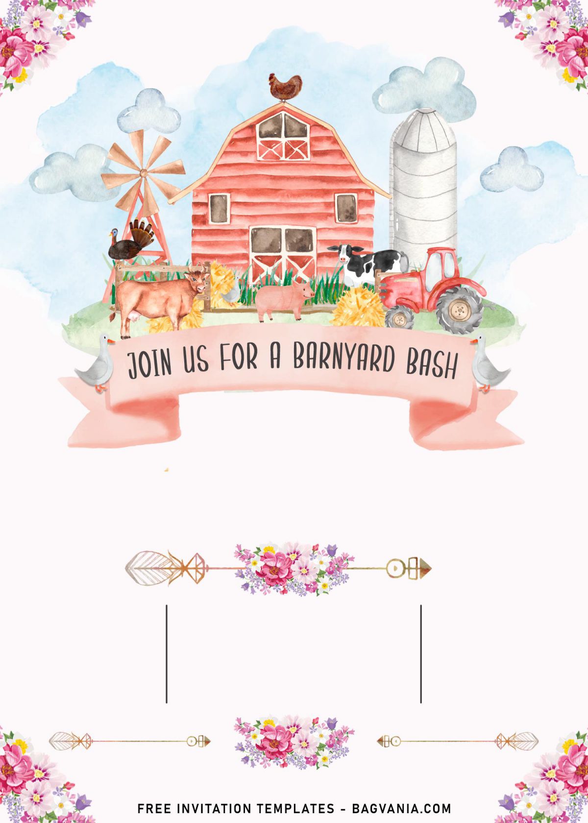 11+ Whimsical Farm Birthday Party Invitation Templates and has watercolor painting of windmill