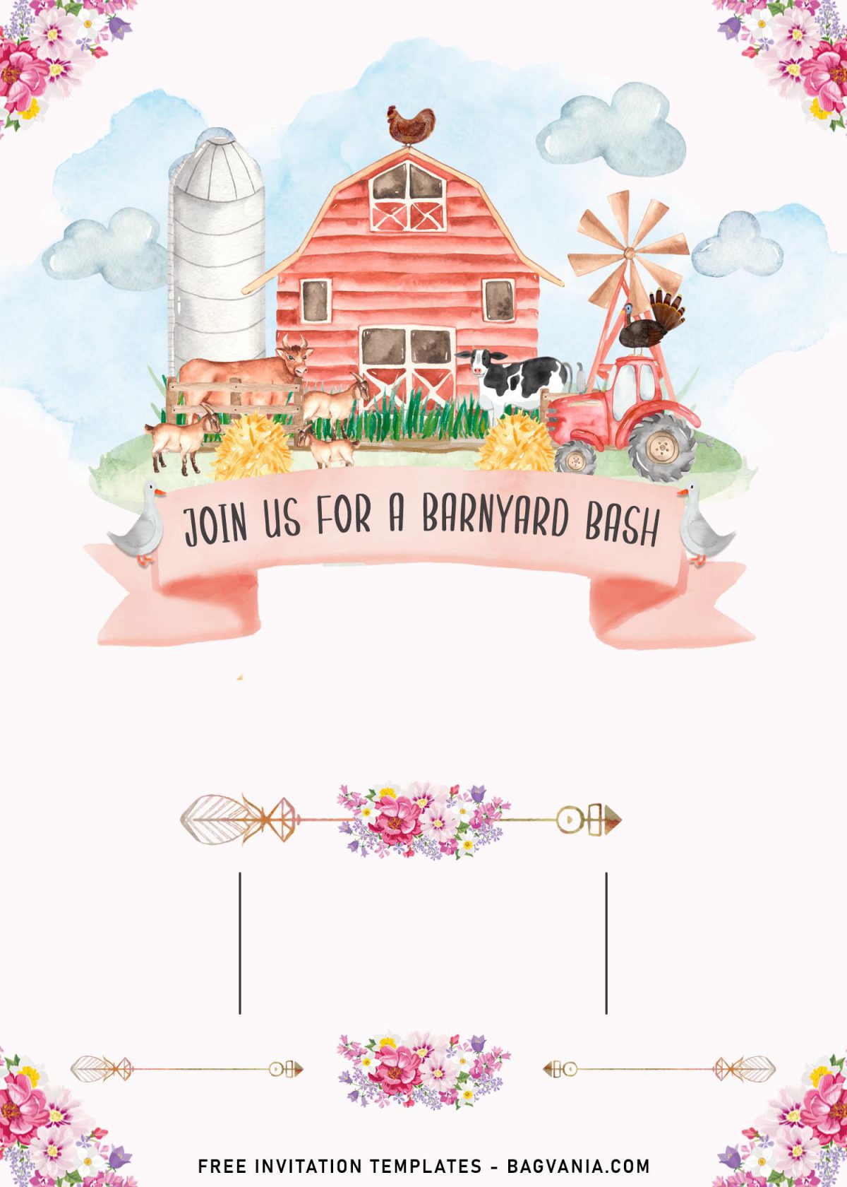 11+ Whimsical Farm Birthday Party Invitation Templates and has watercolor sky and clouds
