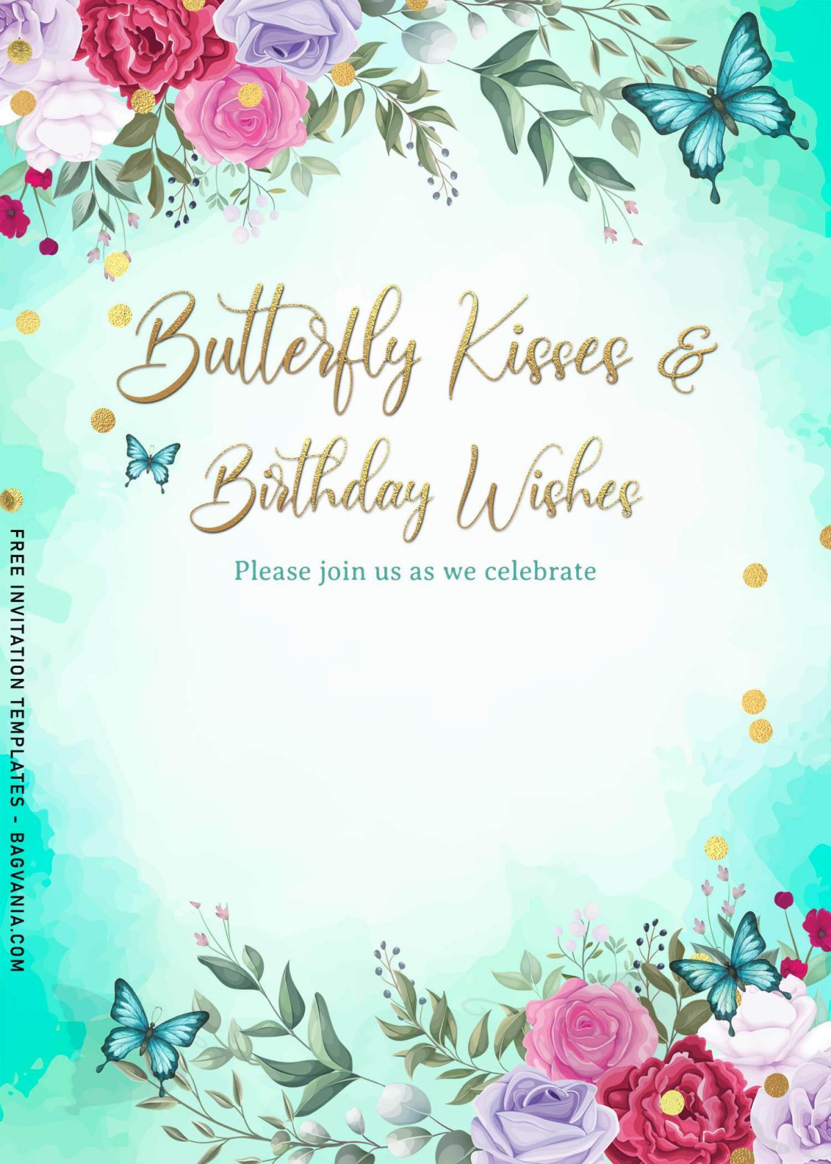 7+ Magical Watercolor Butterfly Birthday Invitation Templates and has butterfly kisses and birthday wishes text