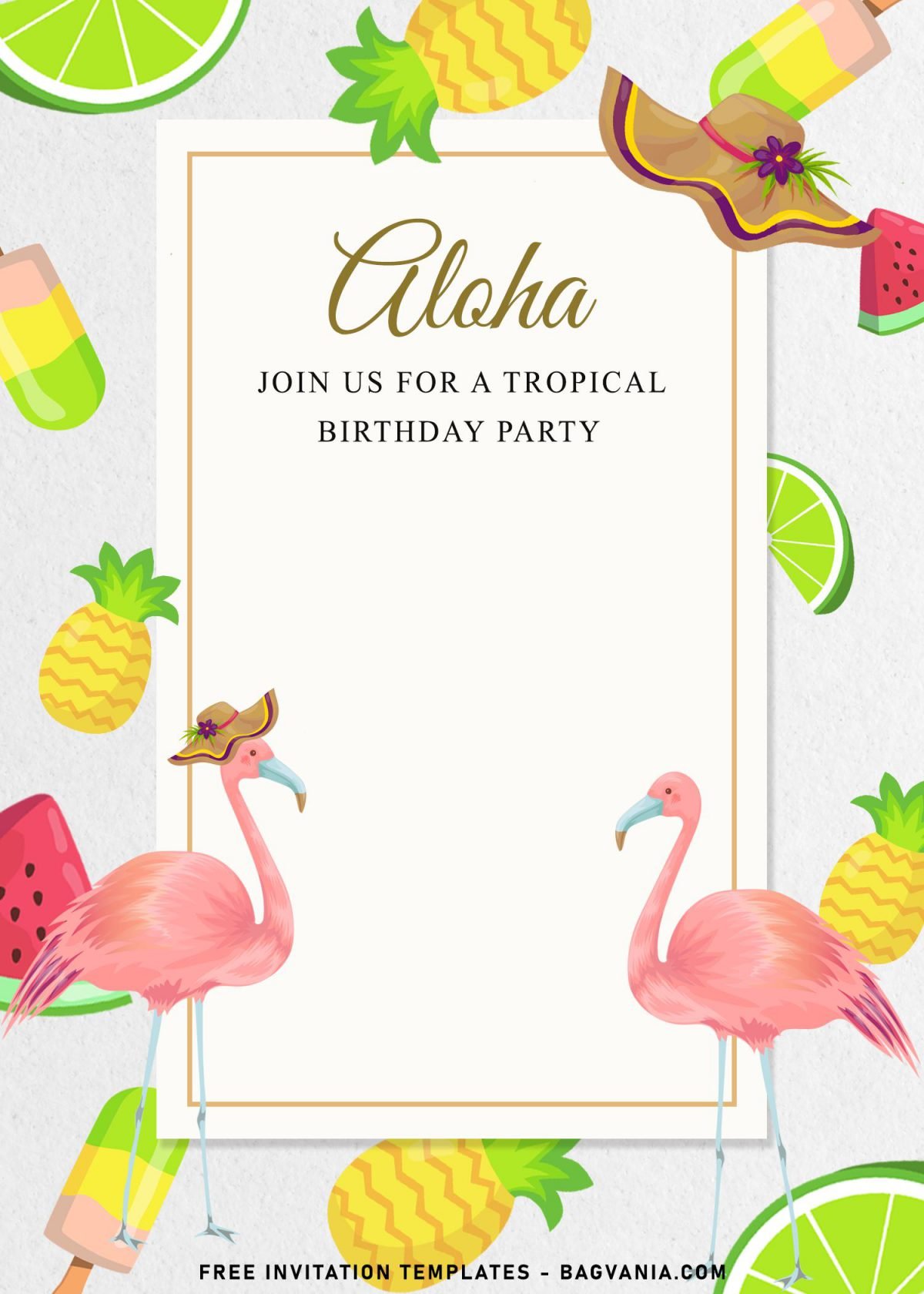 7+ Best Tropical Birthday Invitation Templates To Celebrate Your Kid's Birthday In Summer and has pink flamingoes