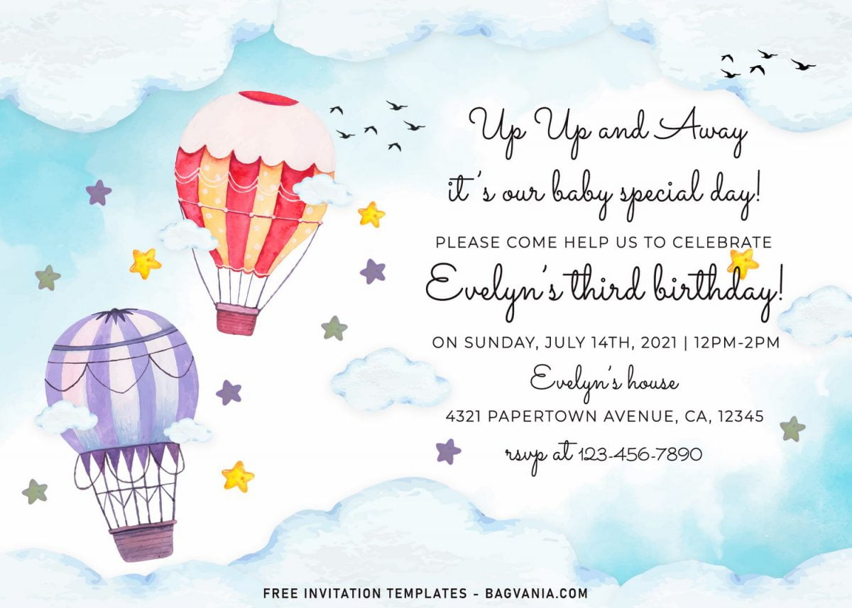 7+ Watercolor Hot Air Balloons Birthday Invitation Templates