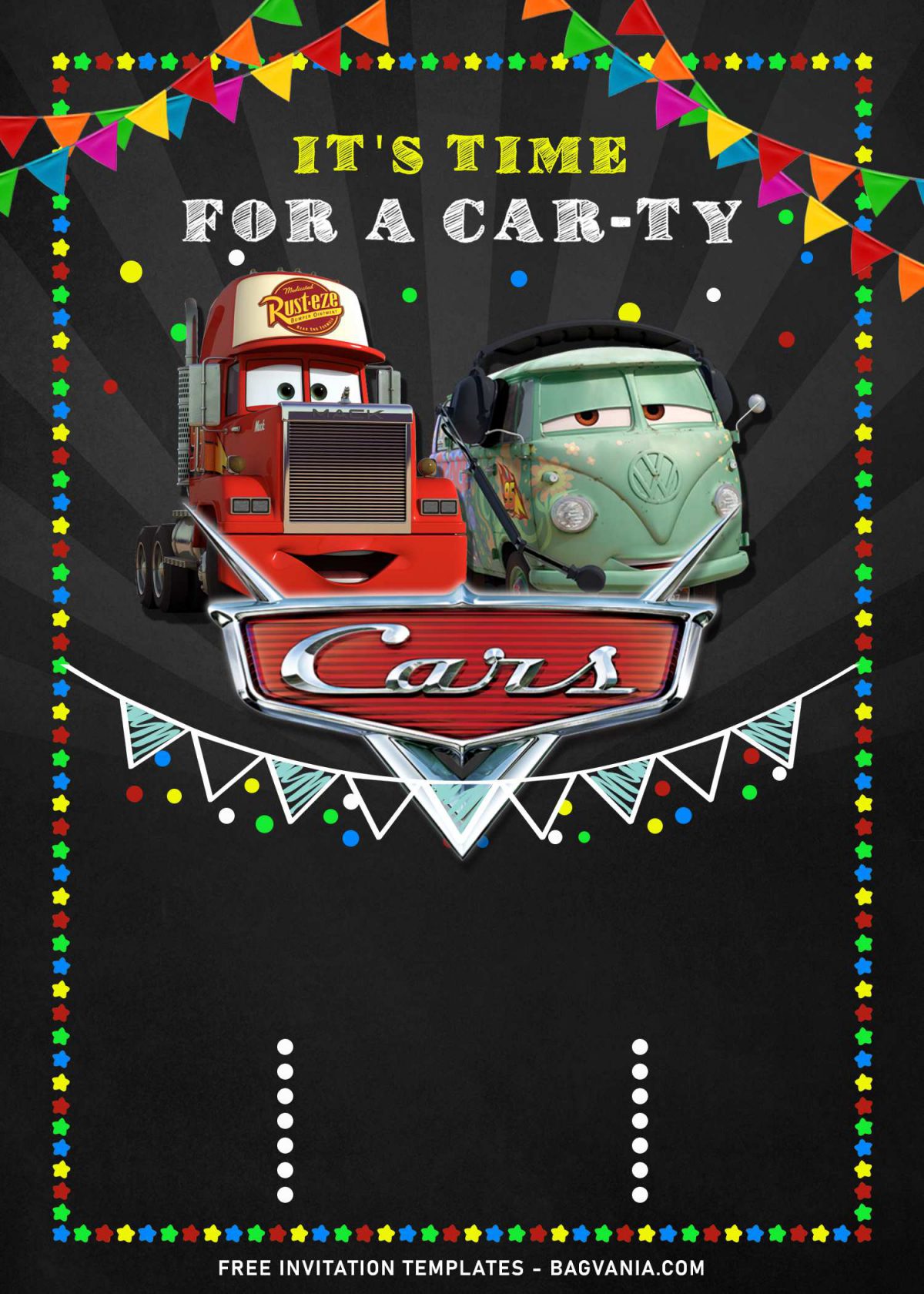 9+ Cool Personalized Disney Cars Birthday Invitation Templates and has Filmore the vintage Kombi Vans
